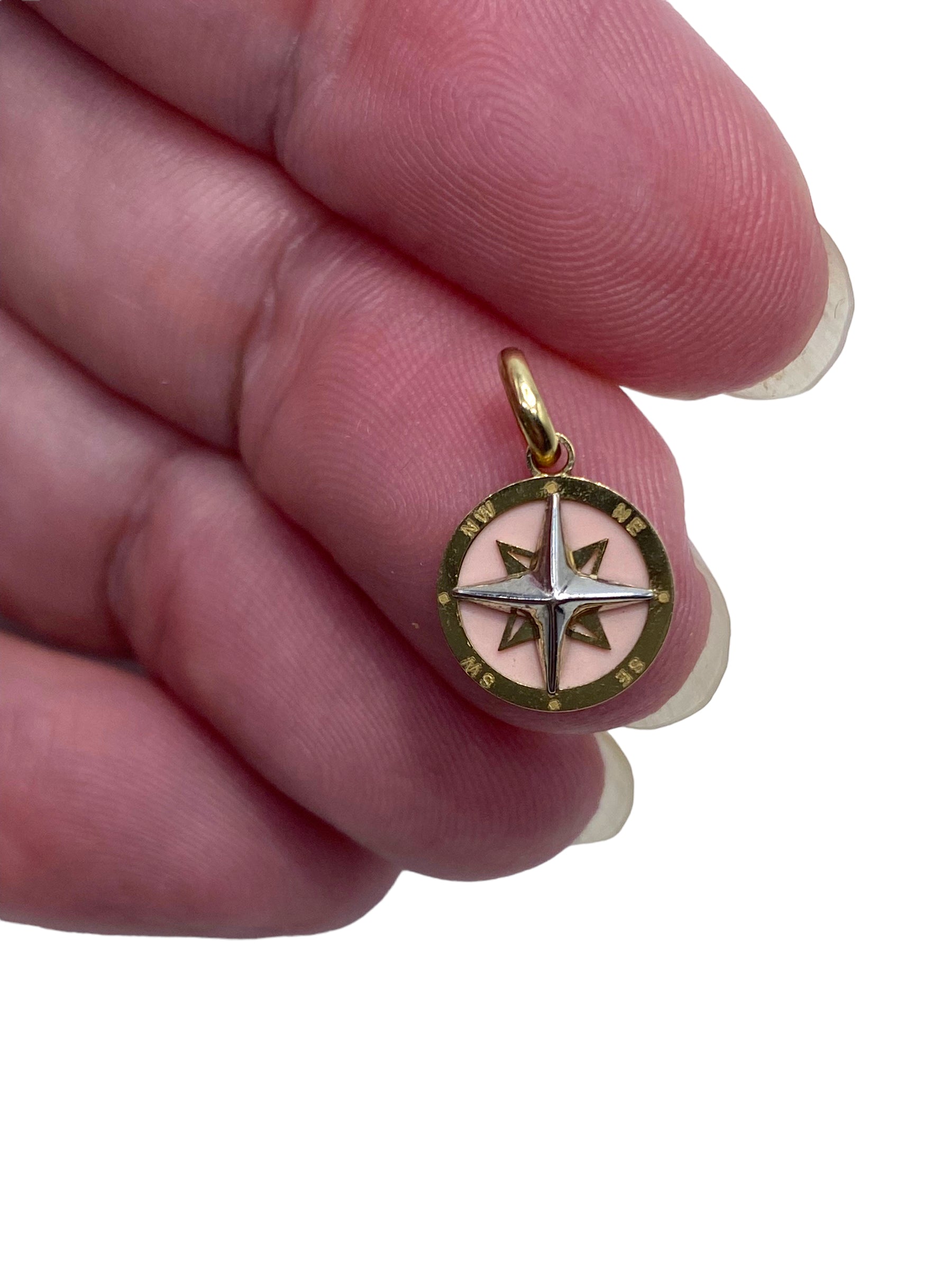 14k Pink Enamel Compass Charm