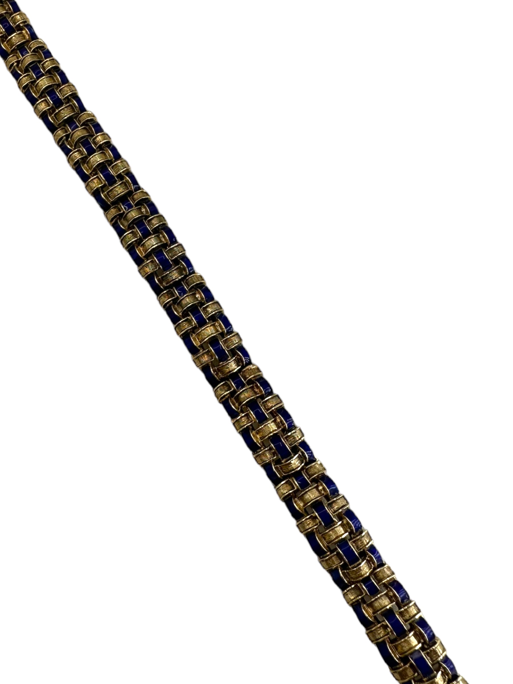 14k Cobalt Blue Enamel Basketweave Design Bracelet