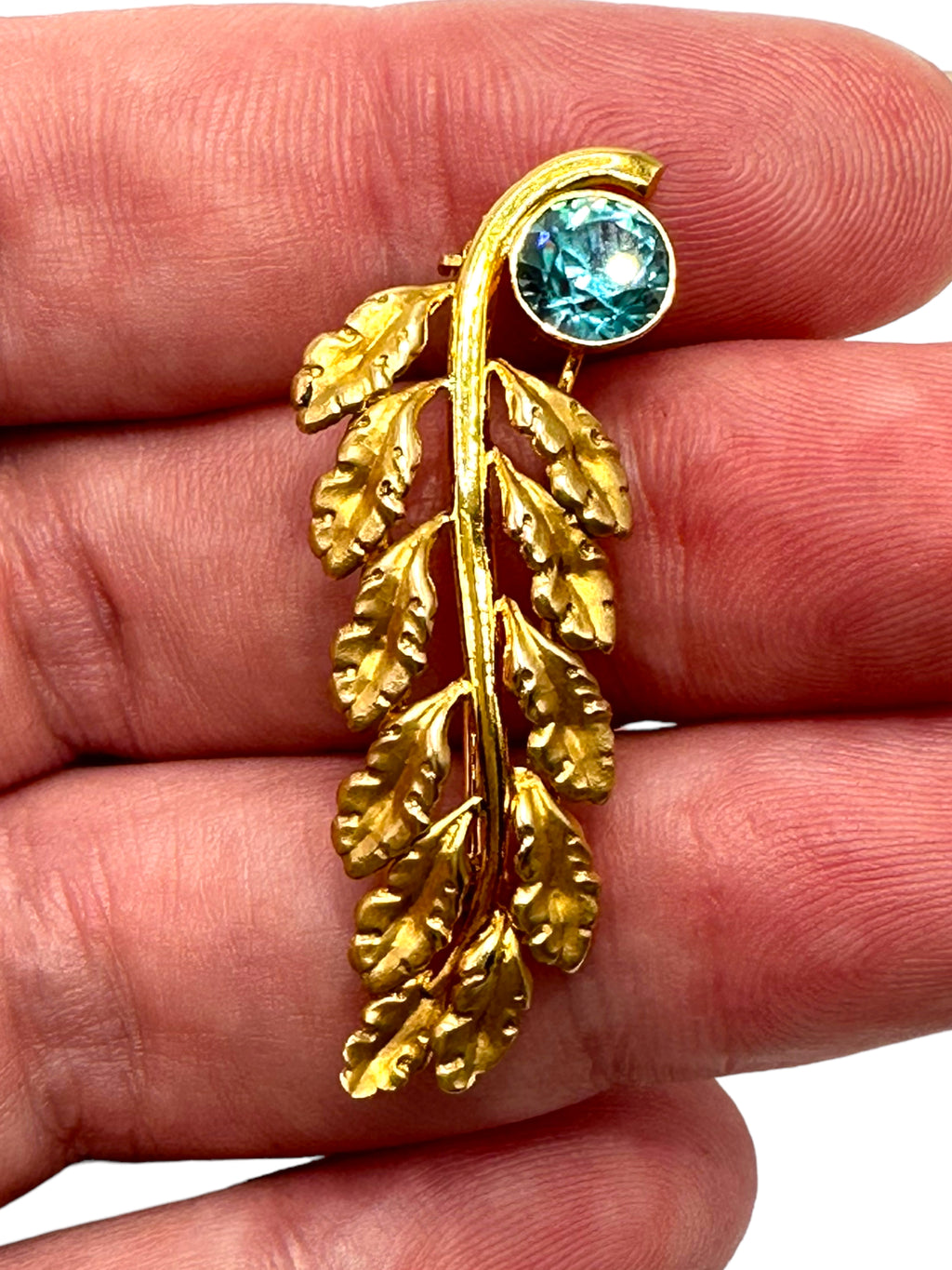 14k Leaf Zircon Brooch