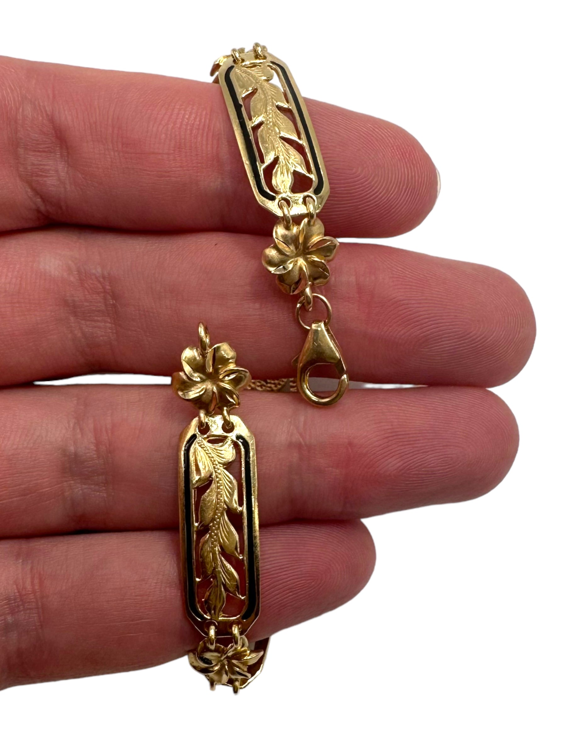 14k Plumeria Enamel Bracelet