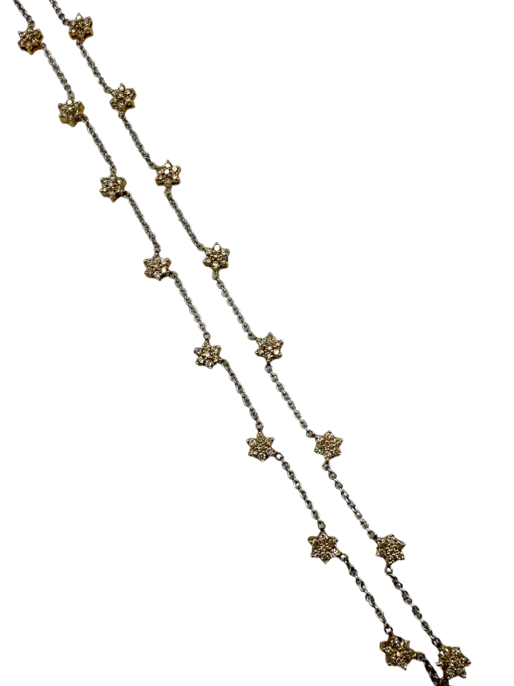 14k Two-tone Diamond Star Station Necklace