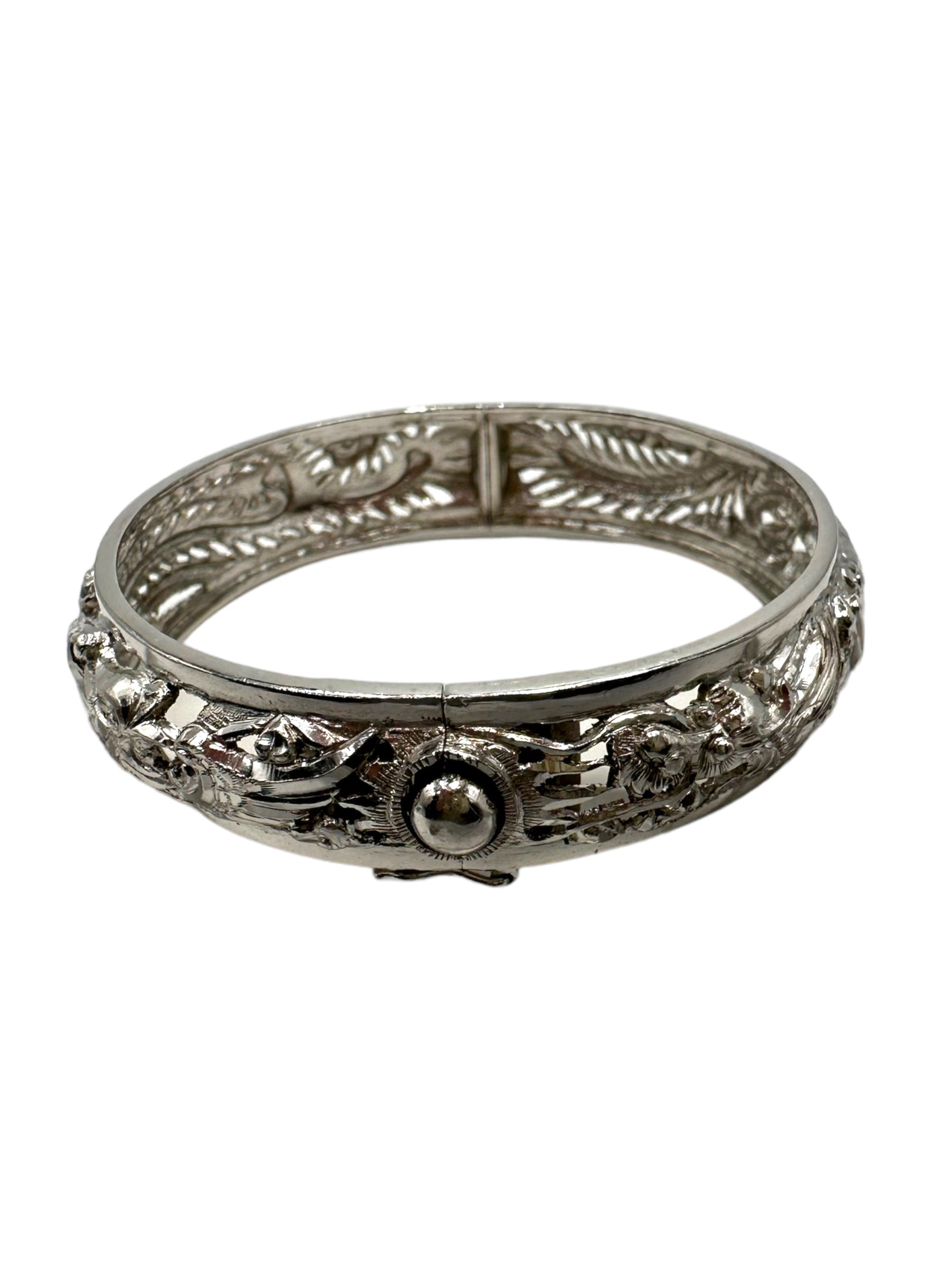 Platinum Dragon and Phoenix Bangle Bracelet