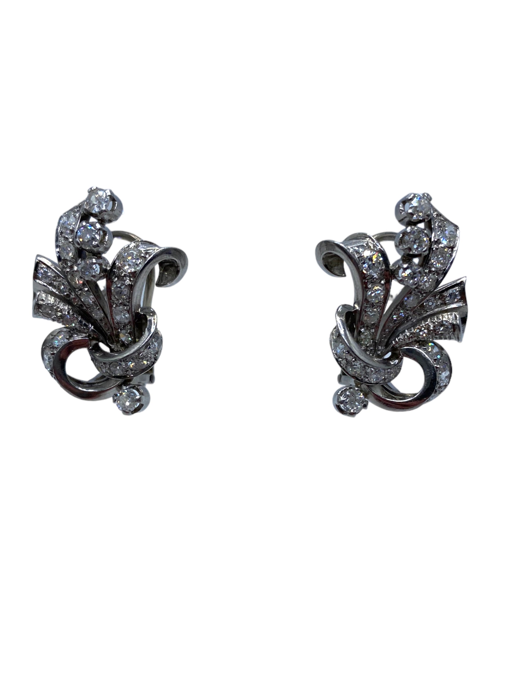 Platinum Diamond Mid-century Earrings
