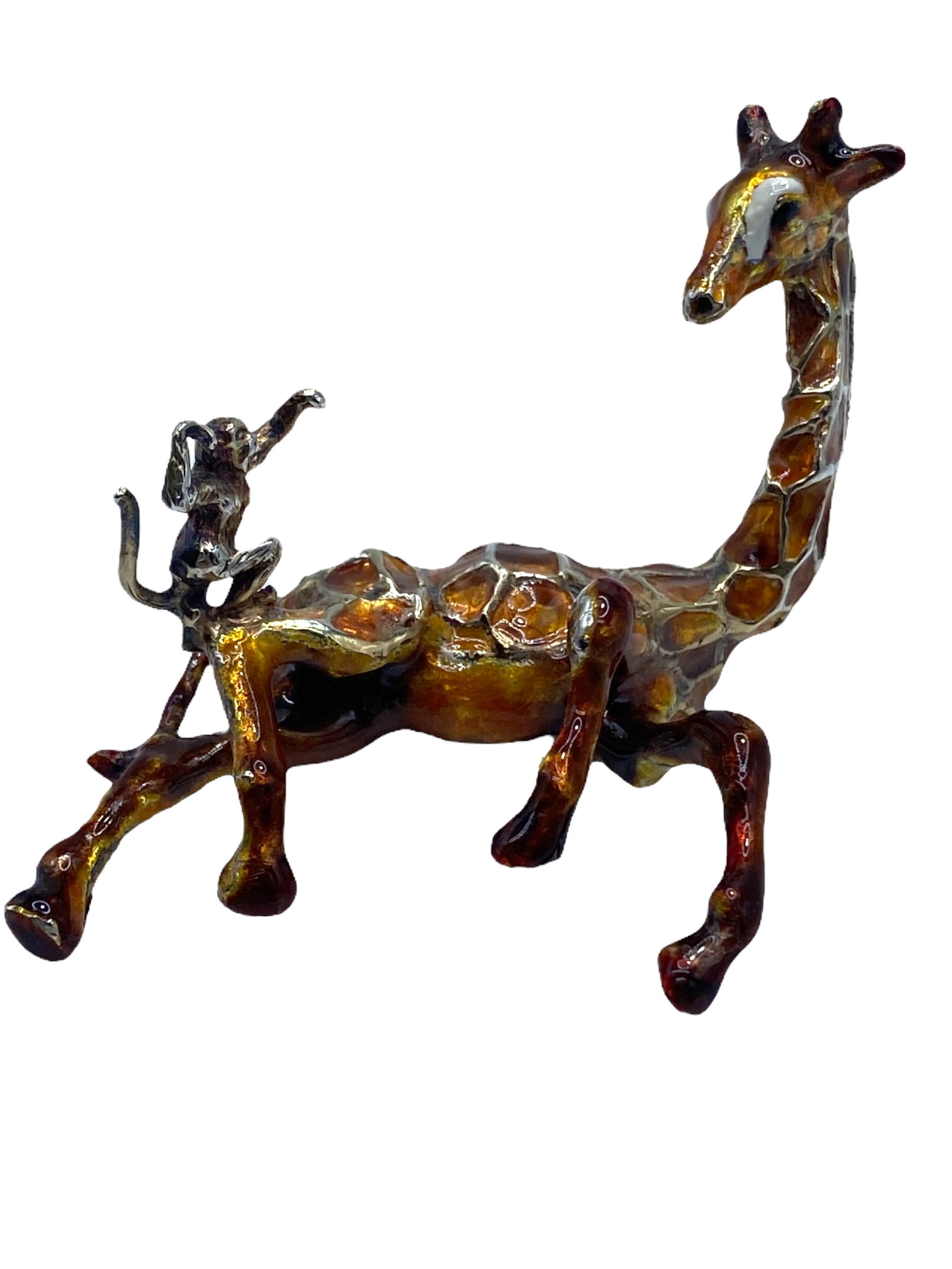 Silver Giraffe and Monkey Enamel Pin
