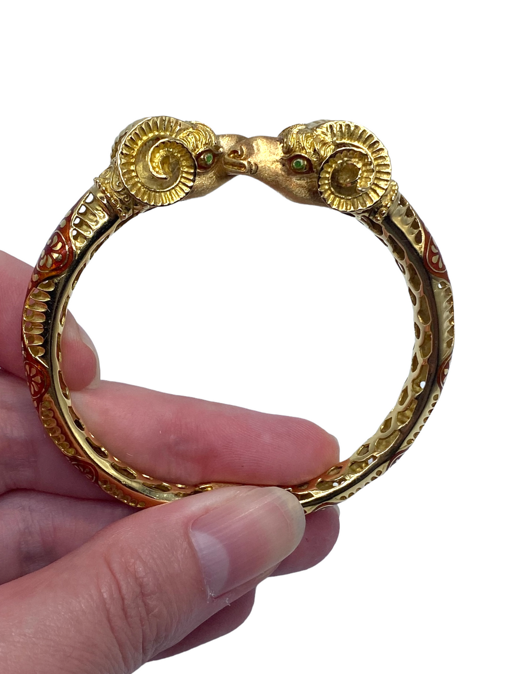 18k Rams Head Enamel Bangle Bracelet