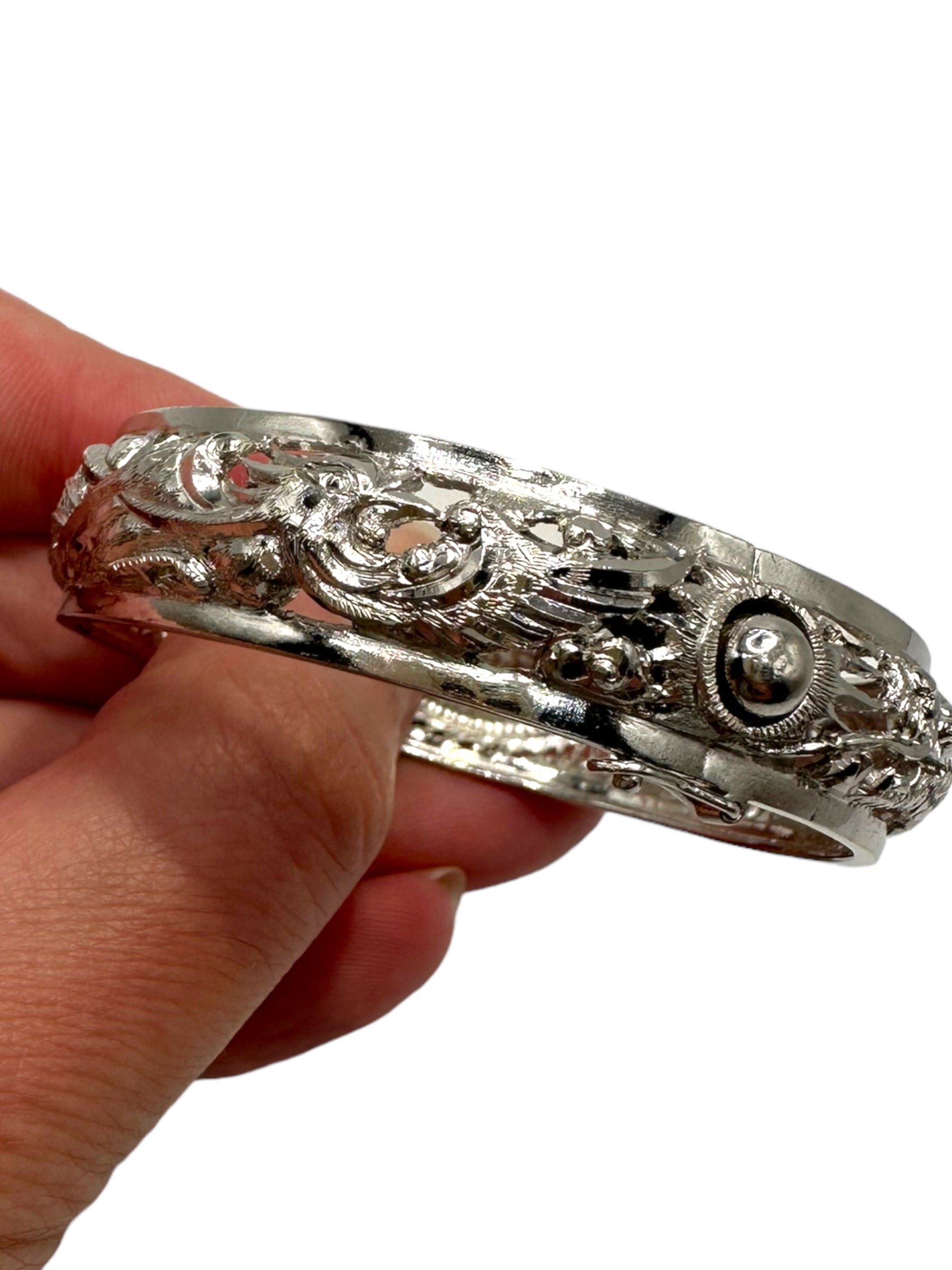 Platinum Dragon and Phoenix Bangle Bracelet