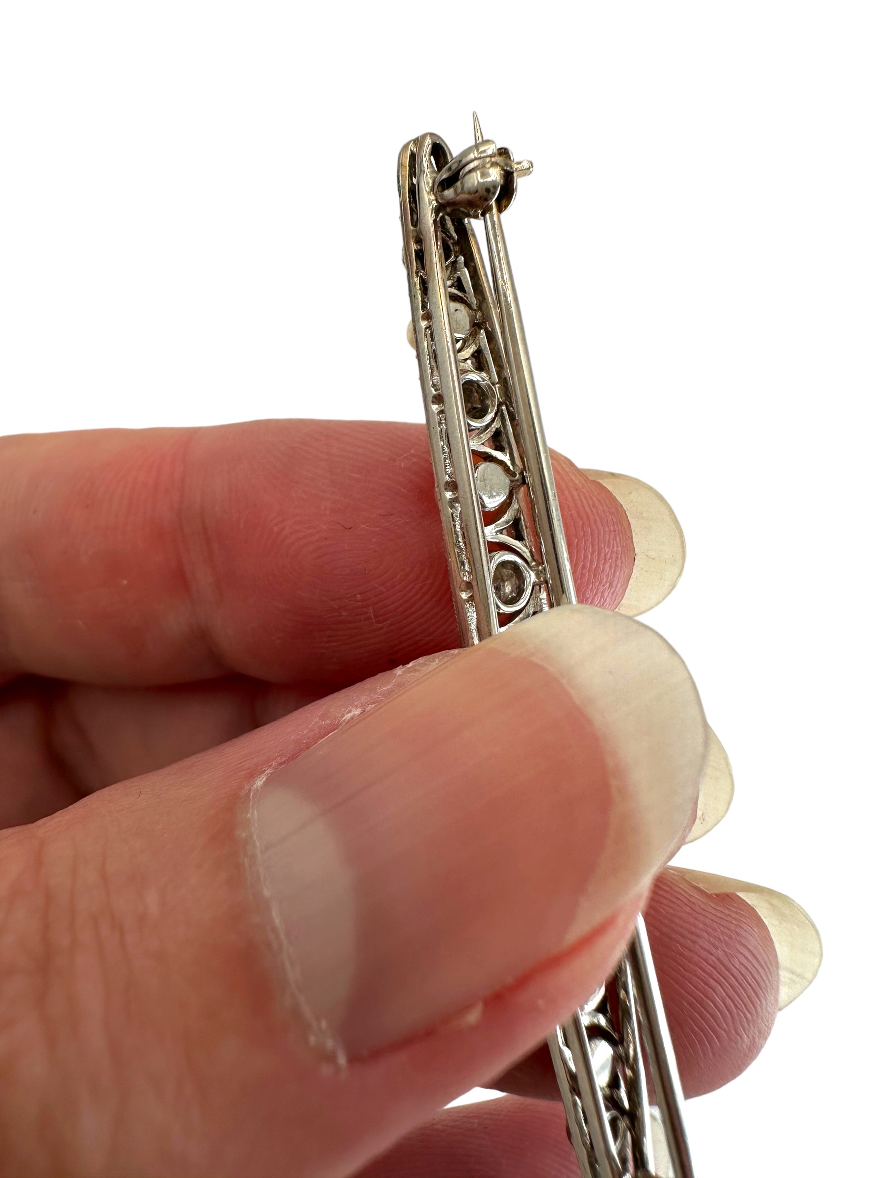 Platinum Diamond Pearl Bar Pin