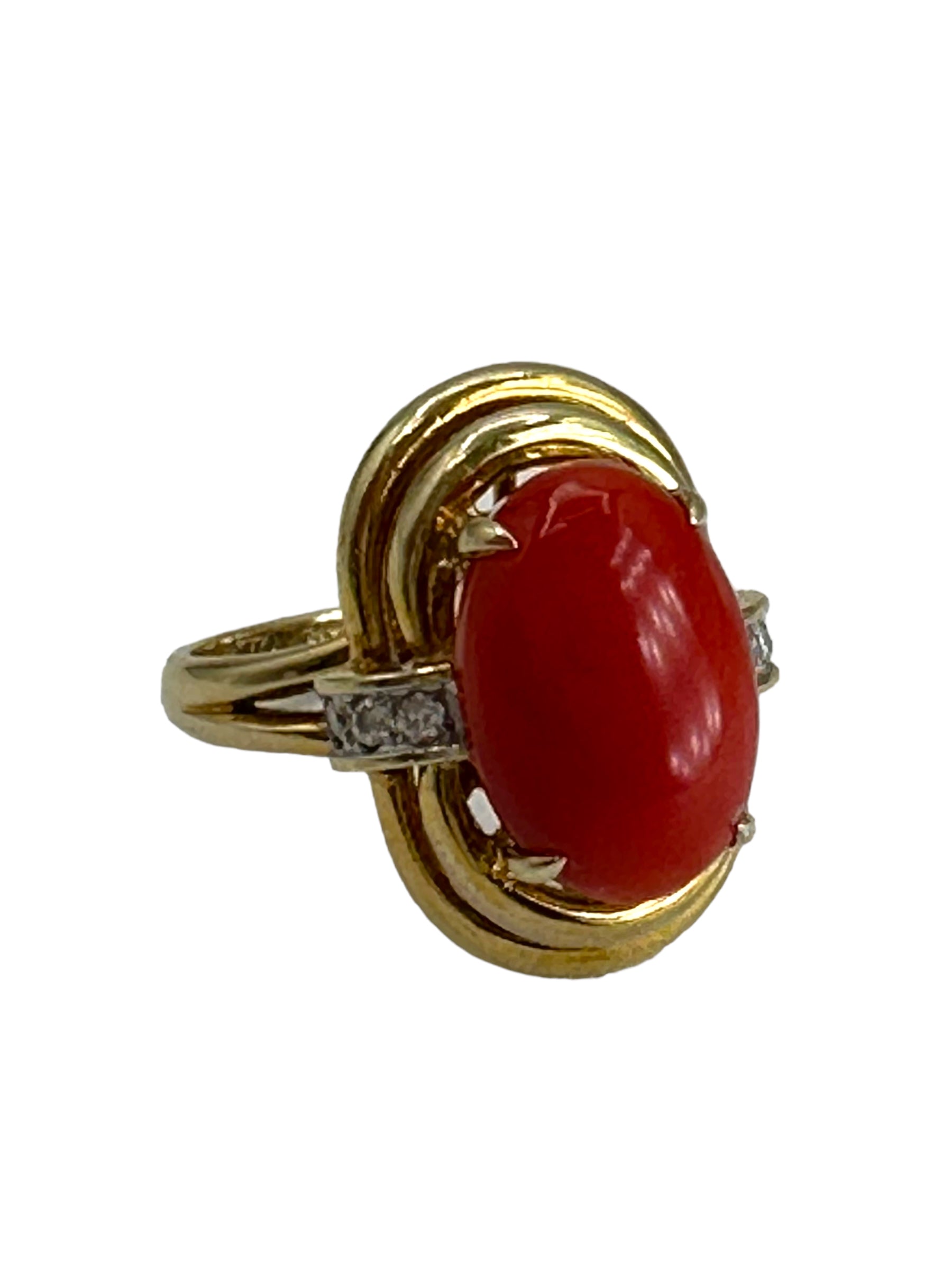 14k Coral Diamond Ring