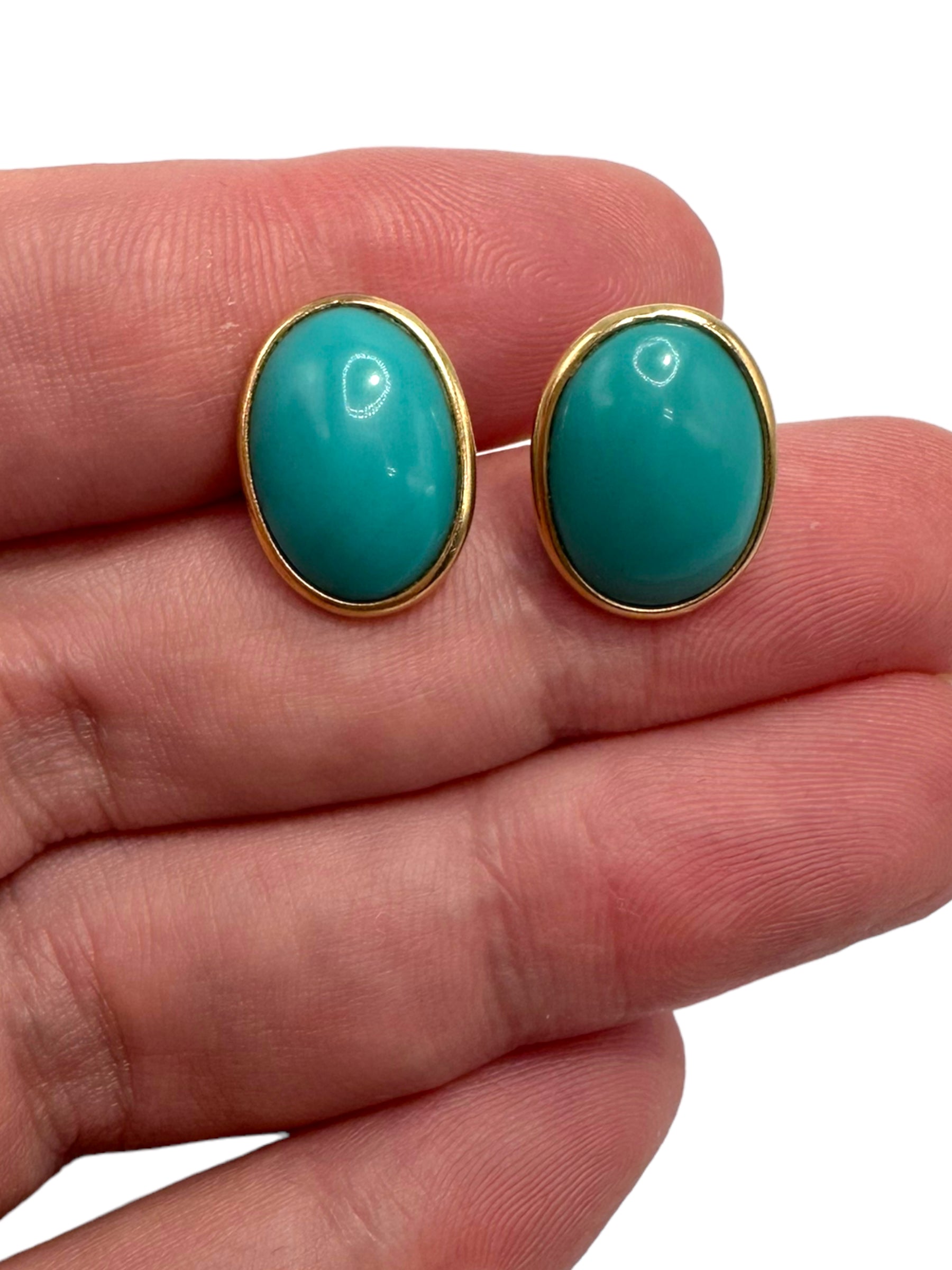 14k Turquoise Button Earrings