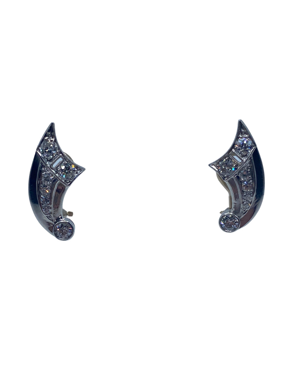Platinum 14k Art Deco Comet Earrings