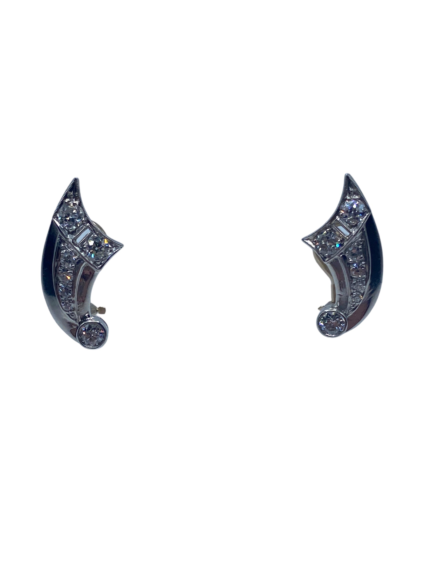 Platinum 14k Art Deco Comet Earrings