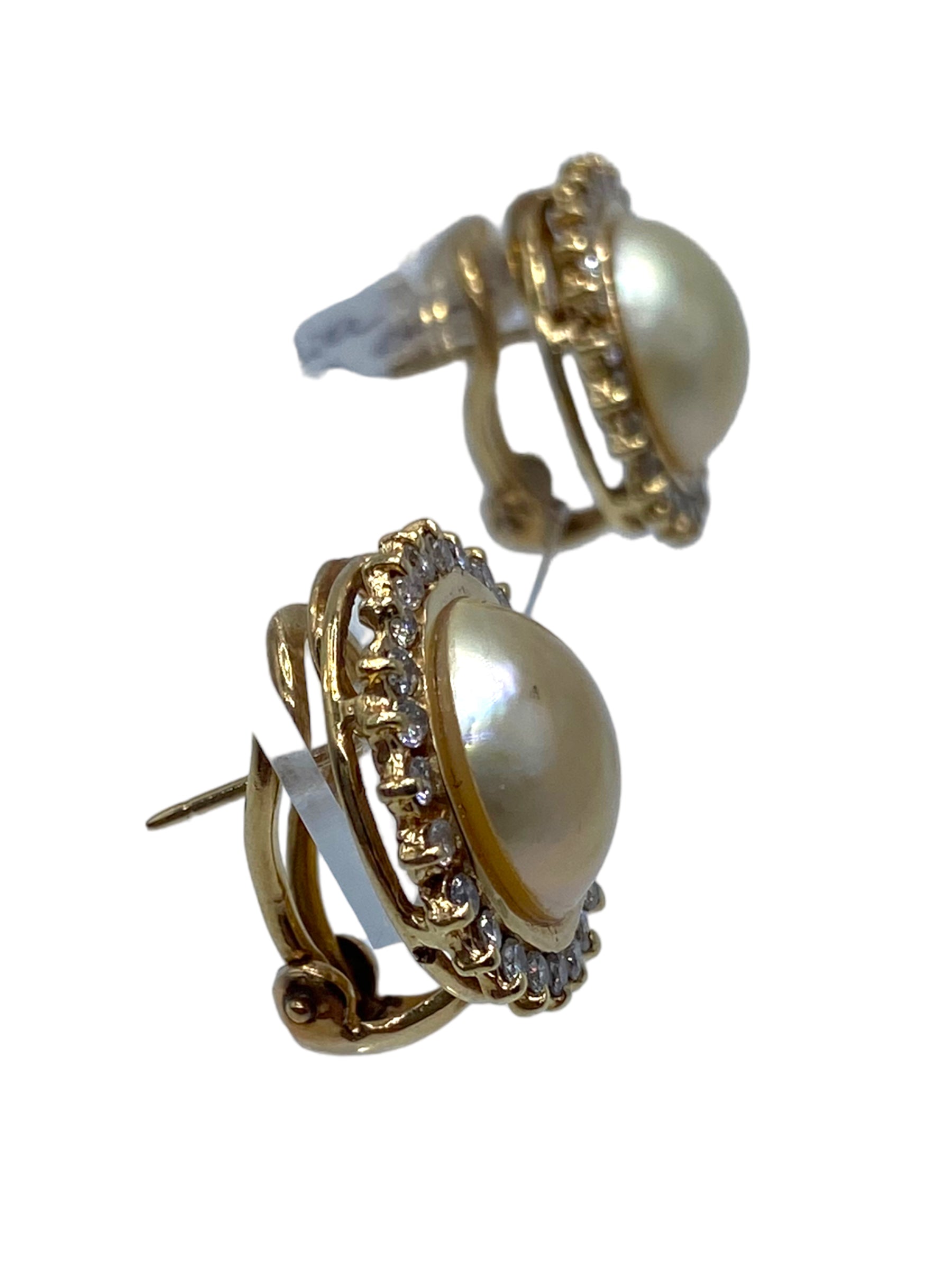 14k Mabe Pearl Diamond Earrings