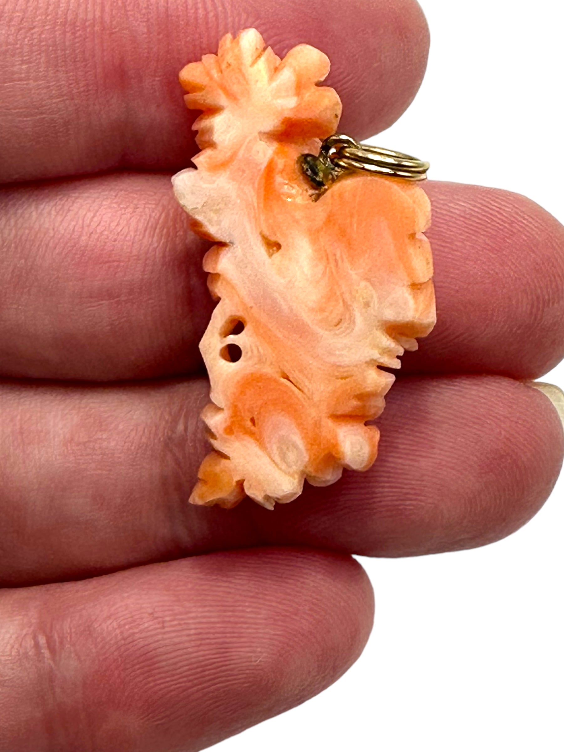 14k Carved Coral Floral Pendant