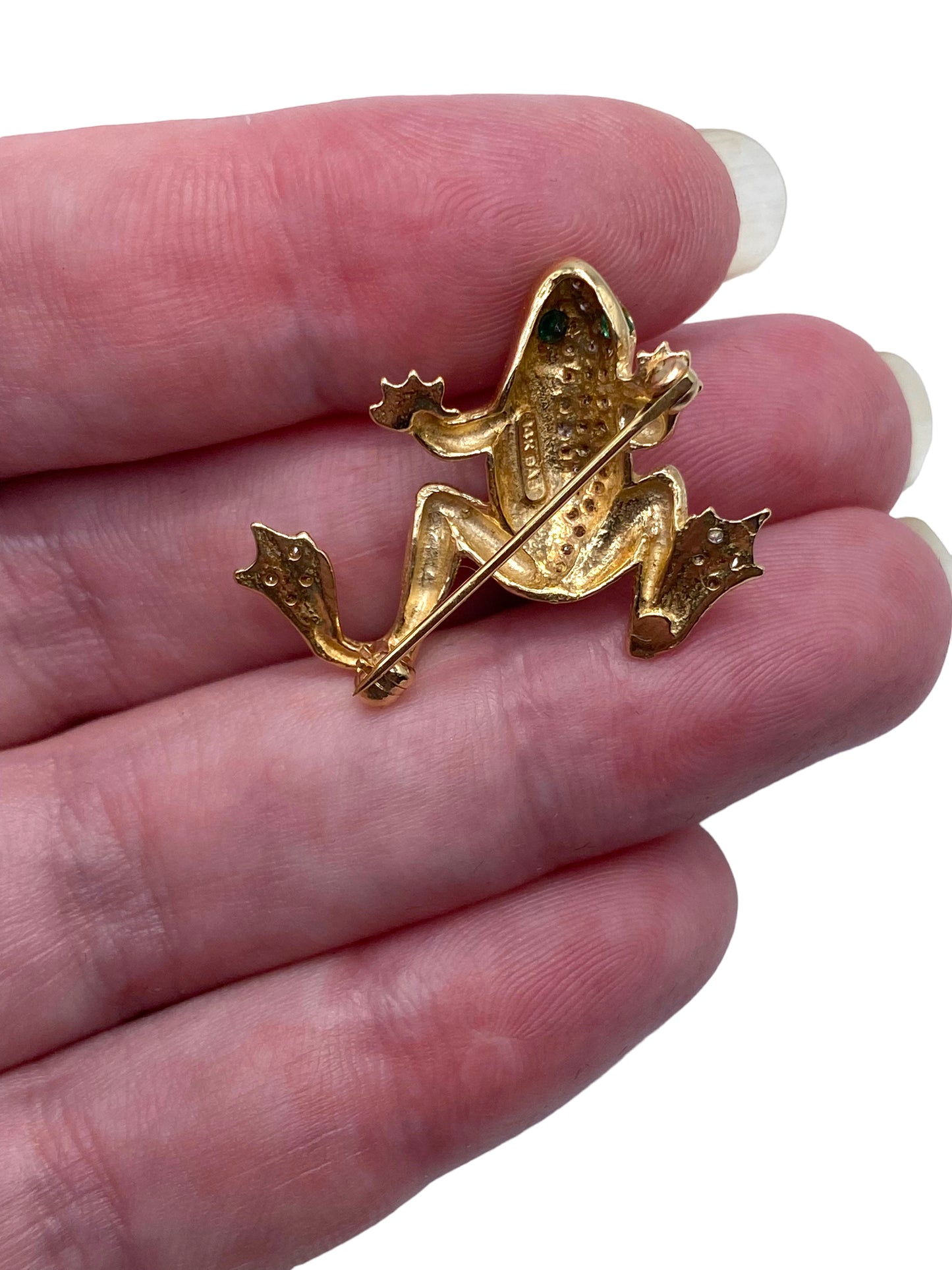 14k Frog Diamond Emerald Brooch