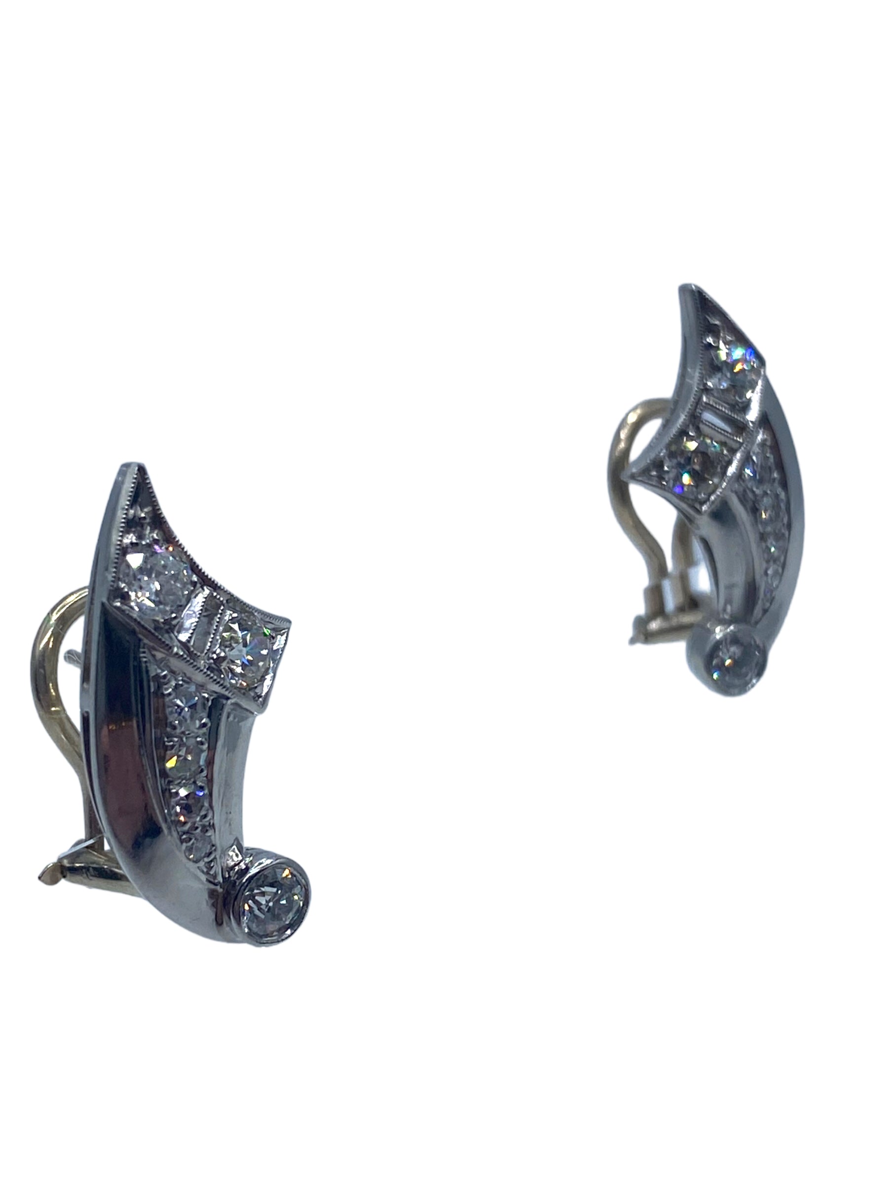 Platinum 14k Art Deco Comet Earrings