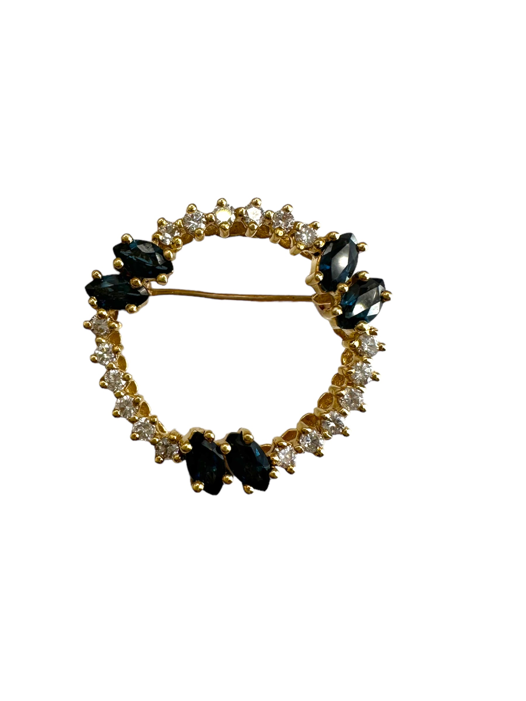 18k Diamond Sapphire Circle Brooch