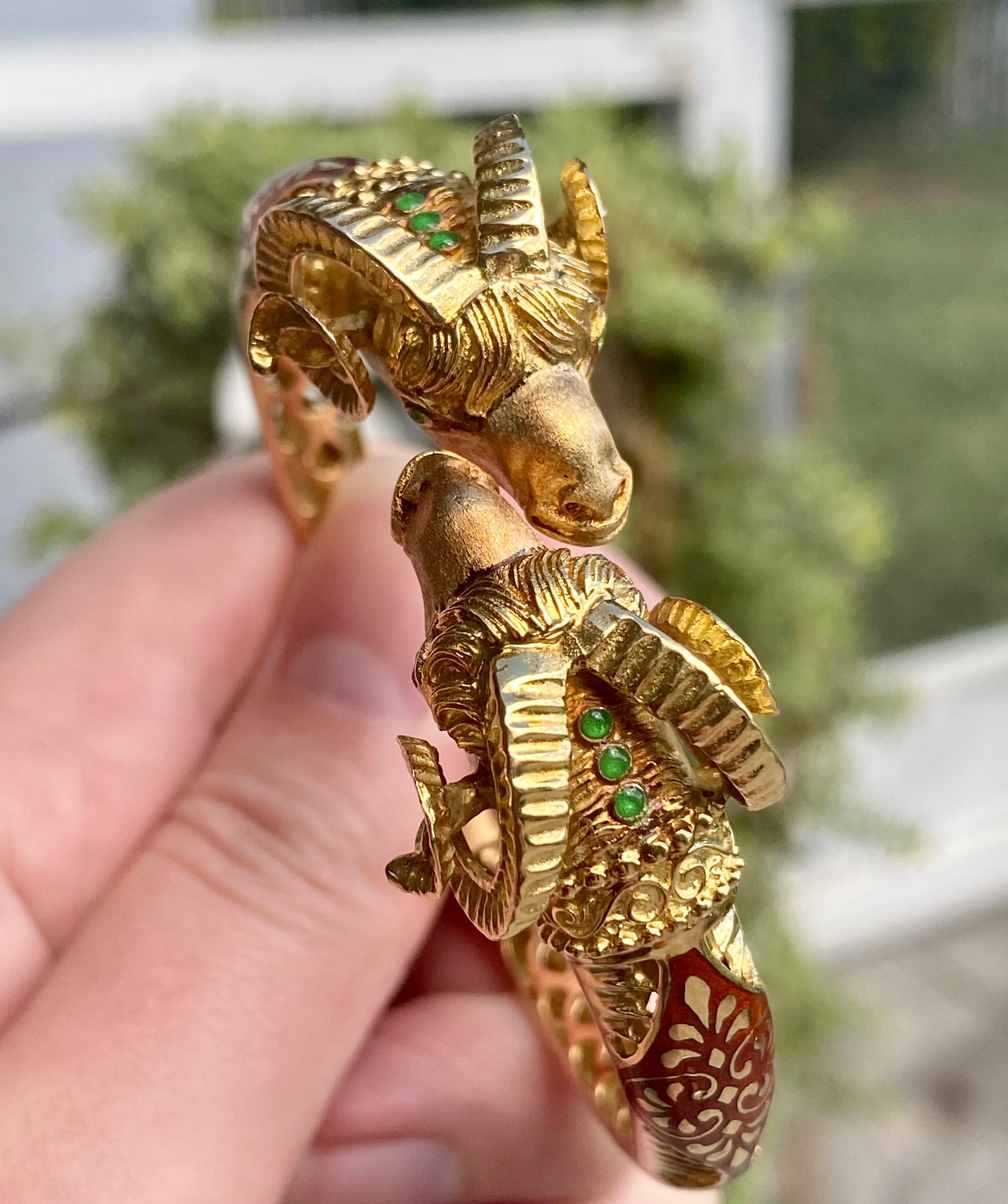 18k Rams Head Enamel Bangle Bracelet