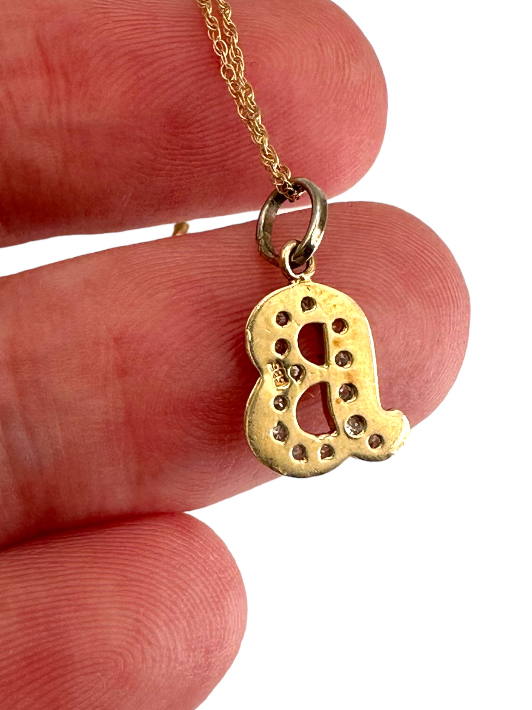 14k “B” Diamond Initial Pendant Necklace
