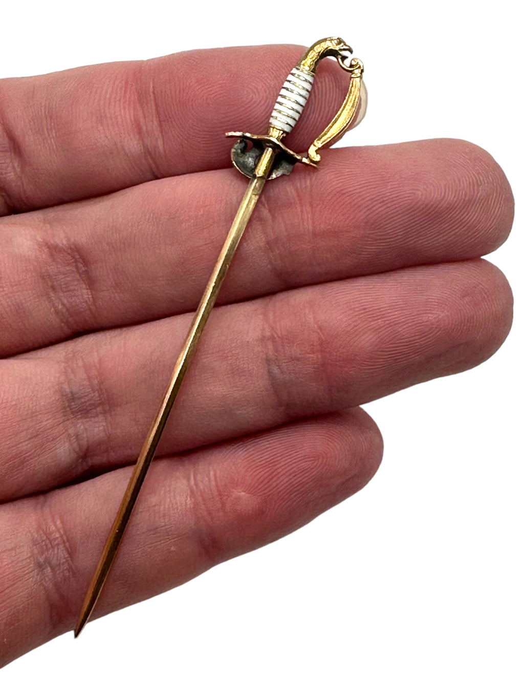 14k Eagle Pommel Enamel Diamond Victorian Sword Pin
