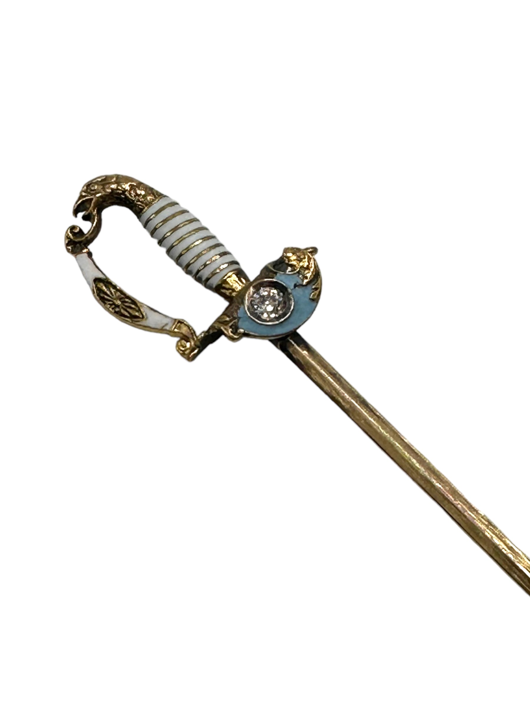 14k Eagle Pommel Enamel Diamond Victorian Sword Pin