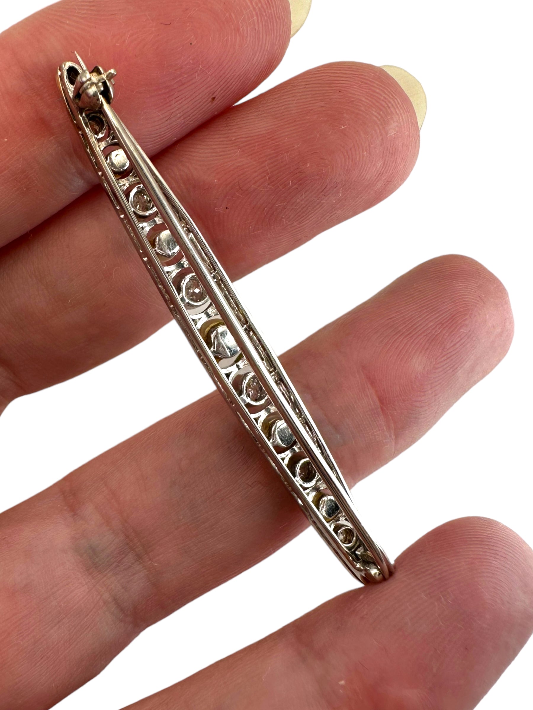 Platinum Diamond Pearl Bar Pin