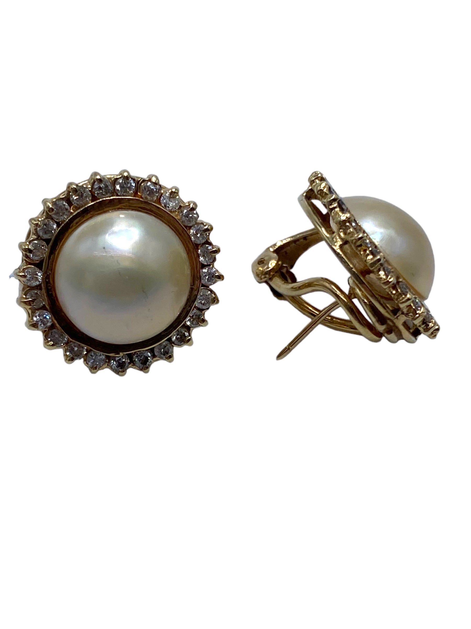 14k Mabe Pearl Diamond Earrings