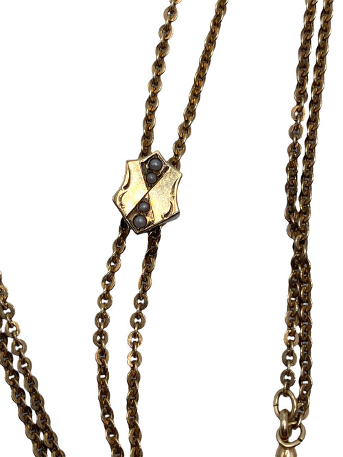 10k Victorian Pearl Slide Long Guard Chain