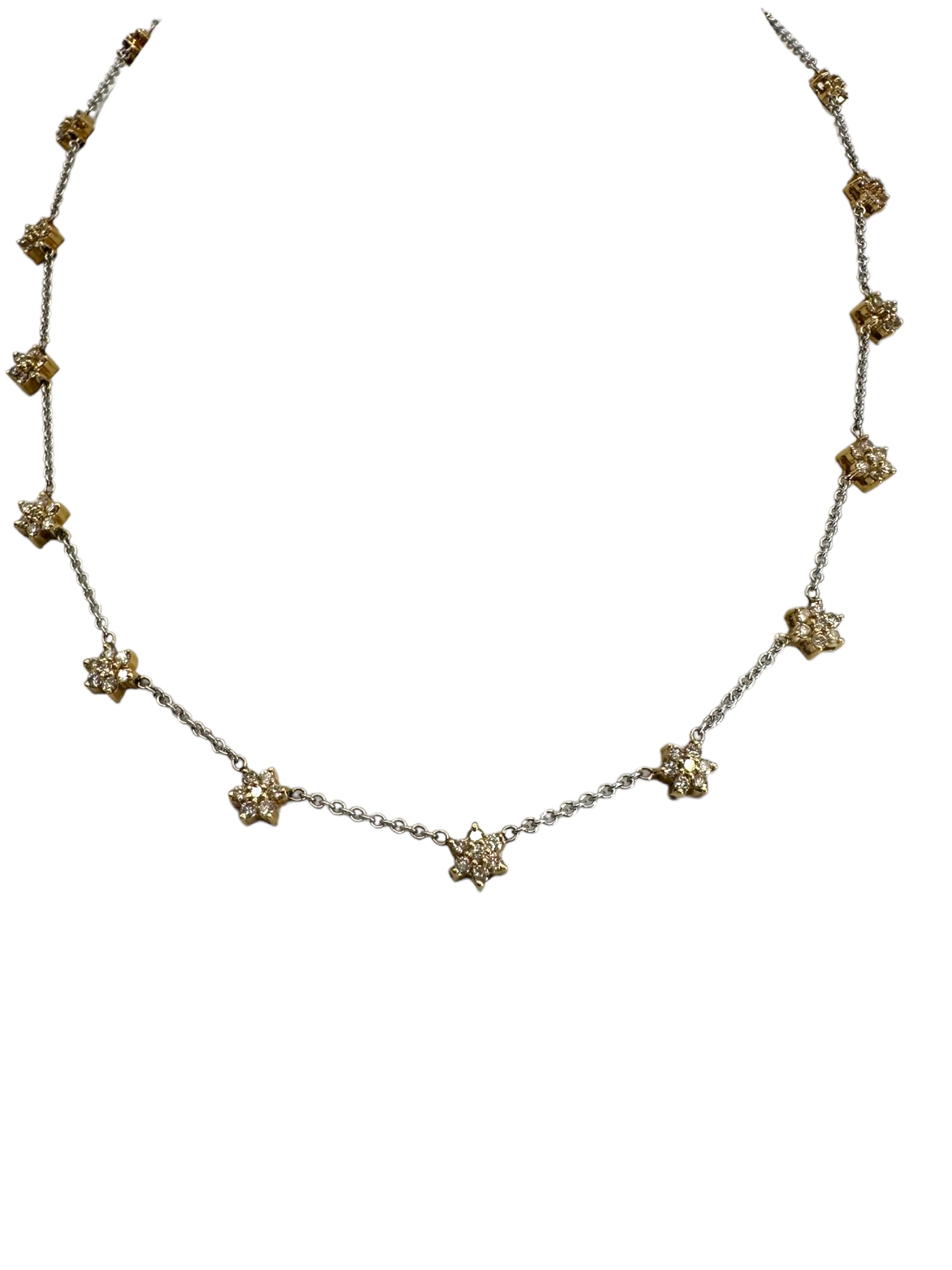 14k Two-tone Diamond Star Station Necklace
