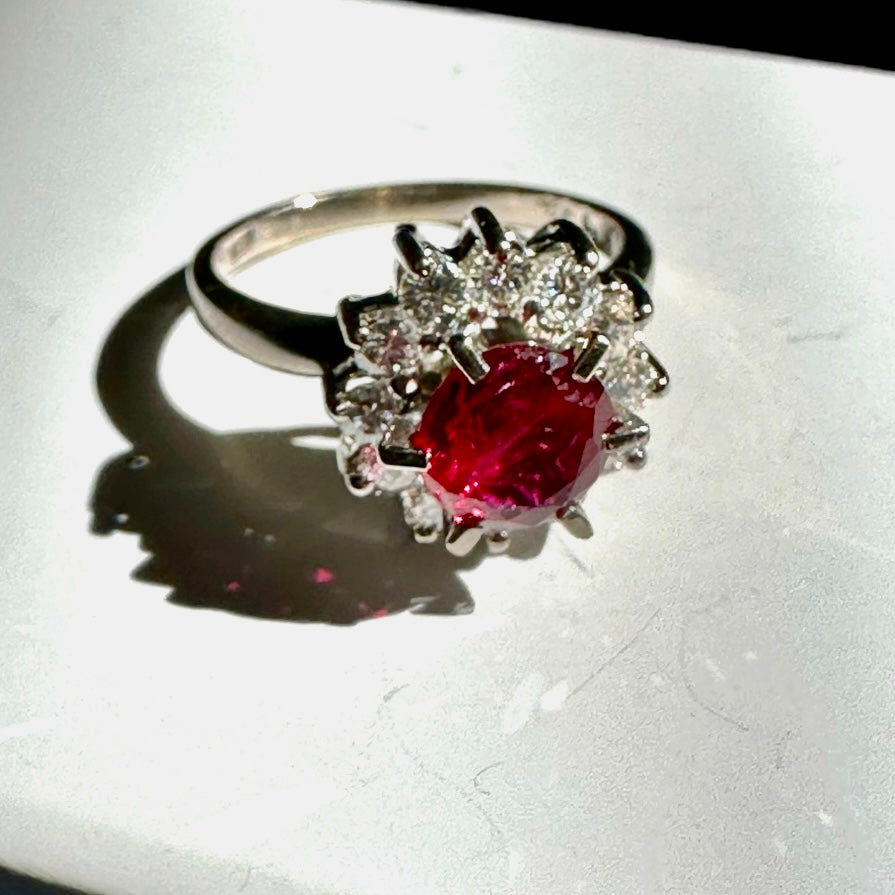 18k Ruby Diamond Halo Ring