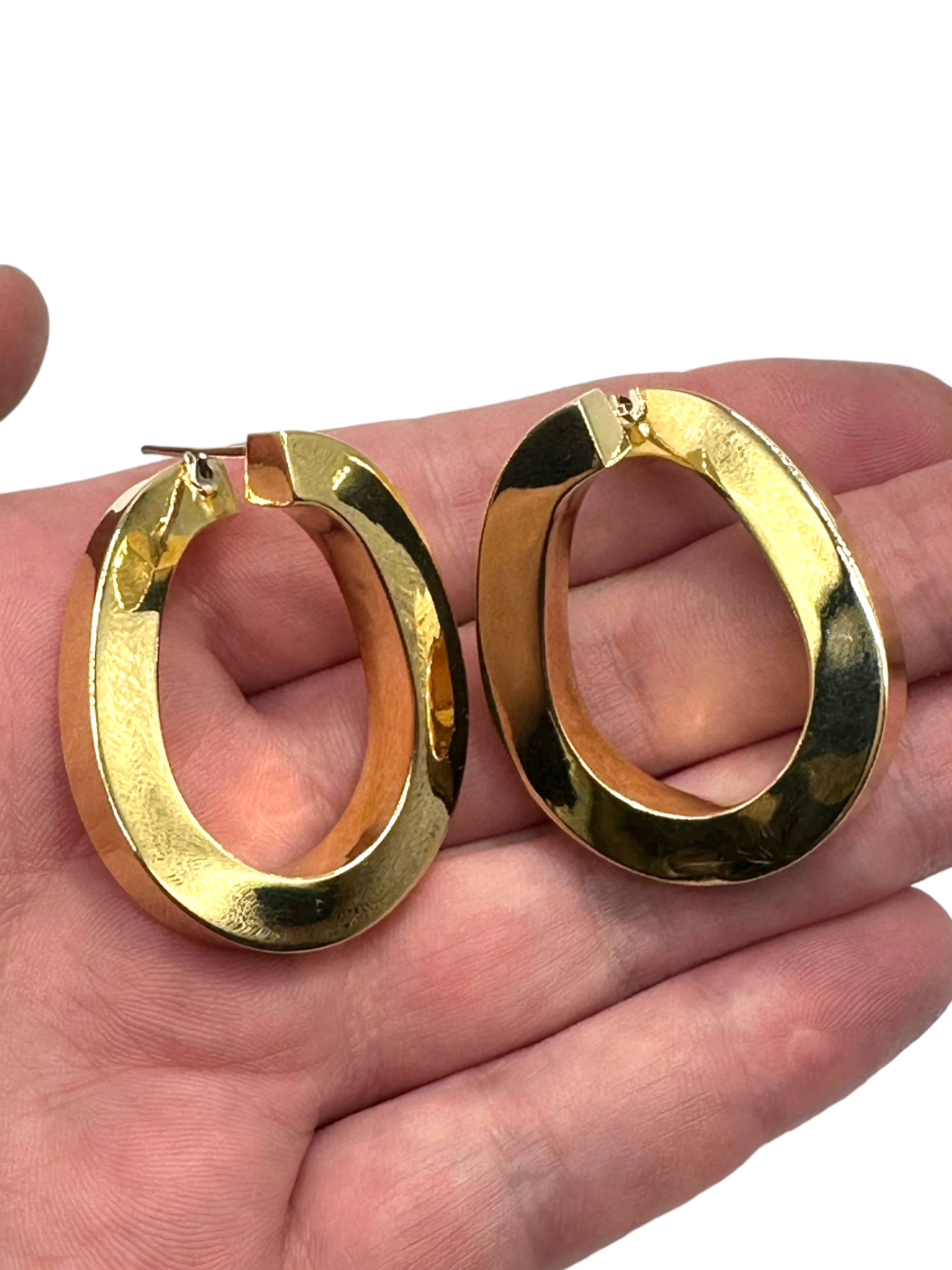 18k Large Chunky Offset Hoop Earrings