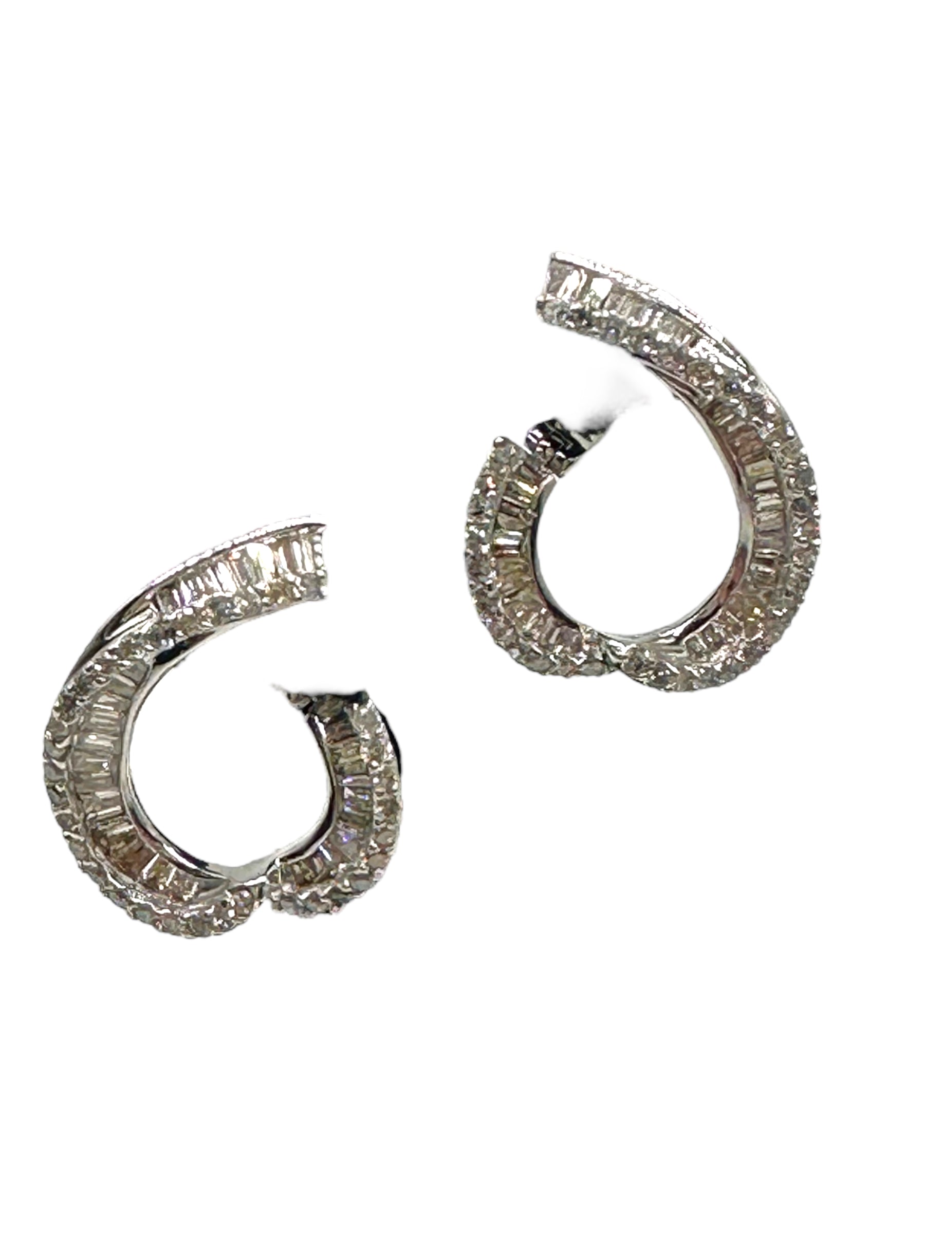 18k White Gold Diamond Offset Hoop Earrings