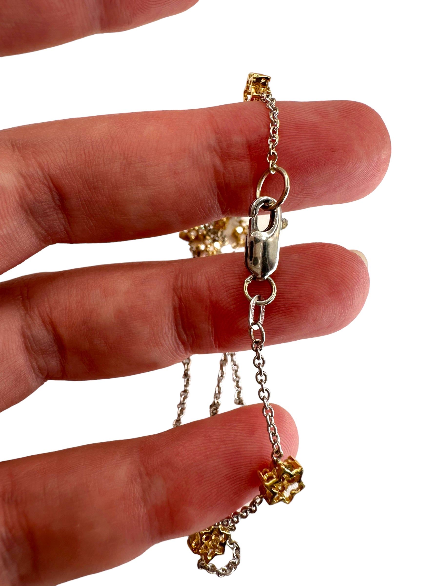 14k Two-tone Diamond Star Station Necklace
