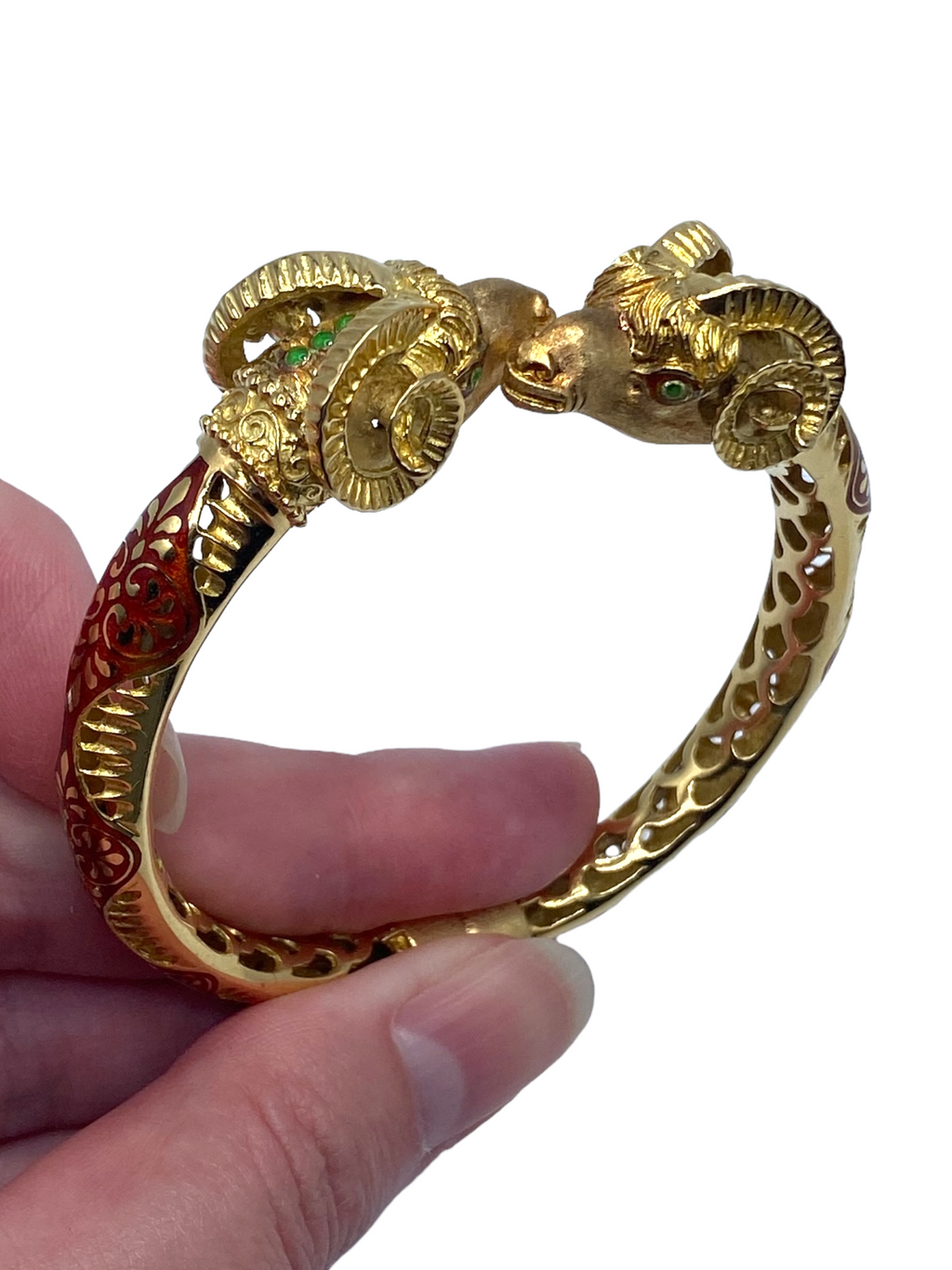 18k Rams Head Enamel Bangle Bracelet