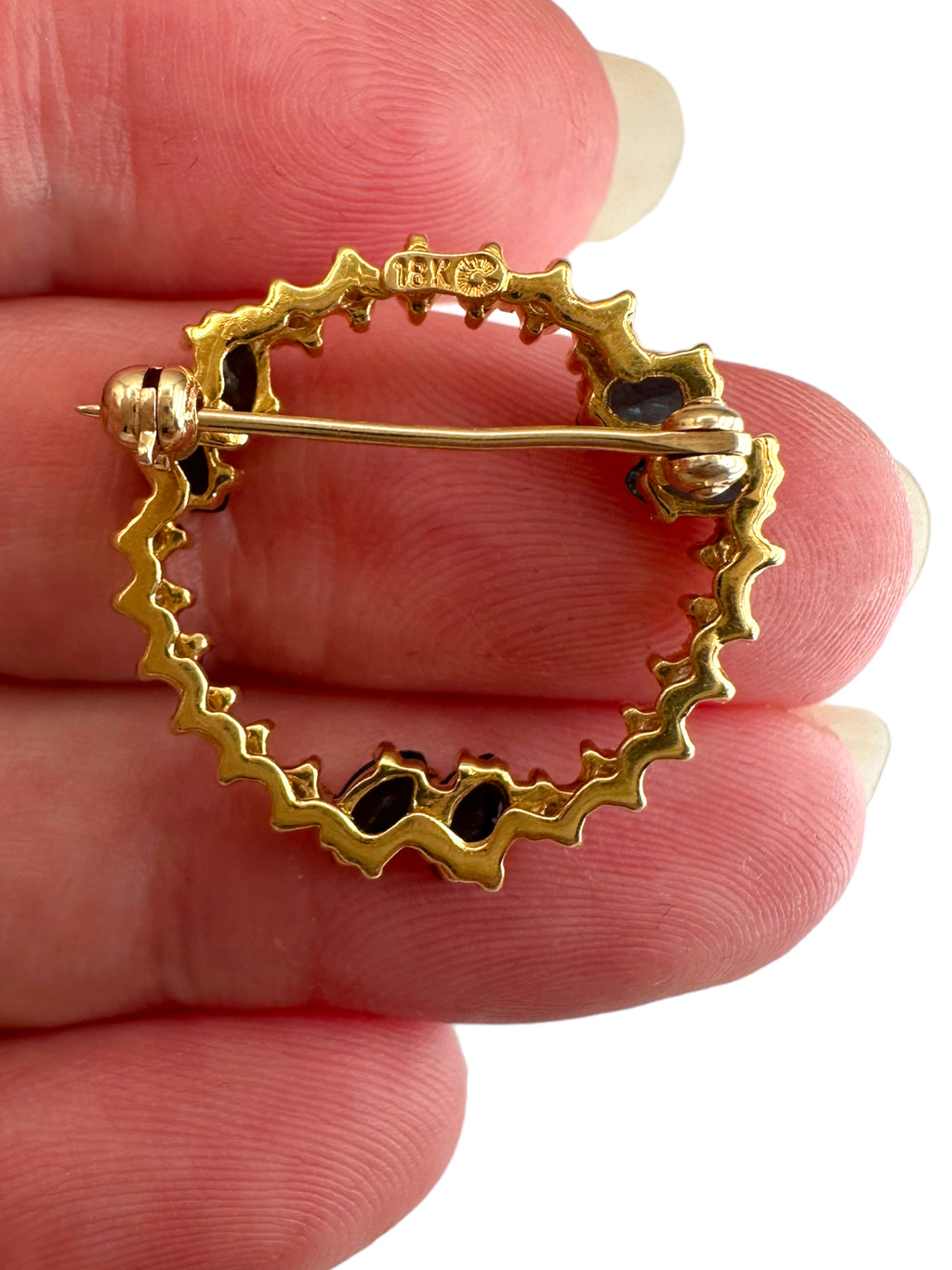 18k Diamond Sapphire Circle Brooch