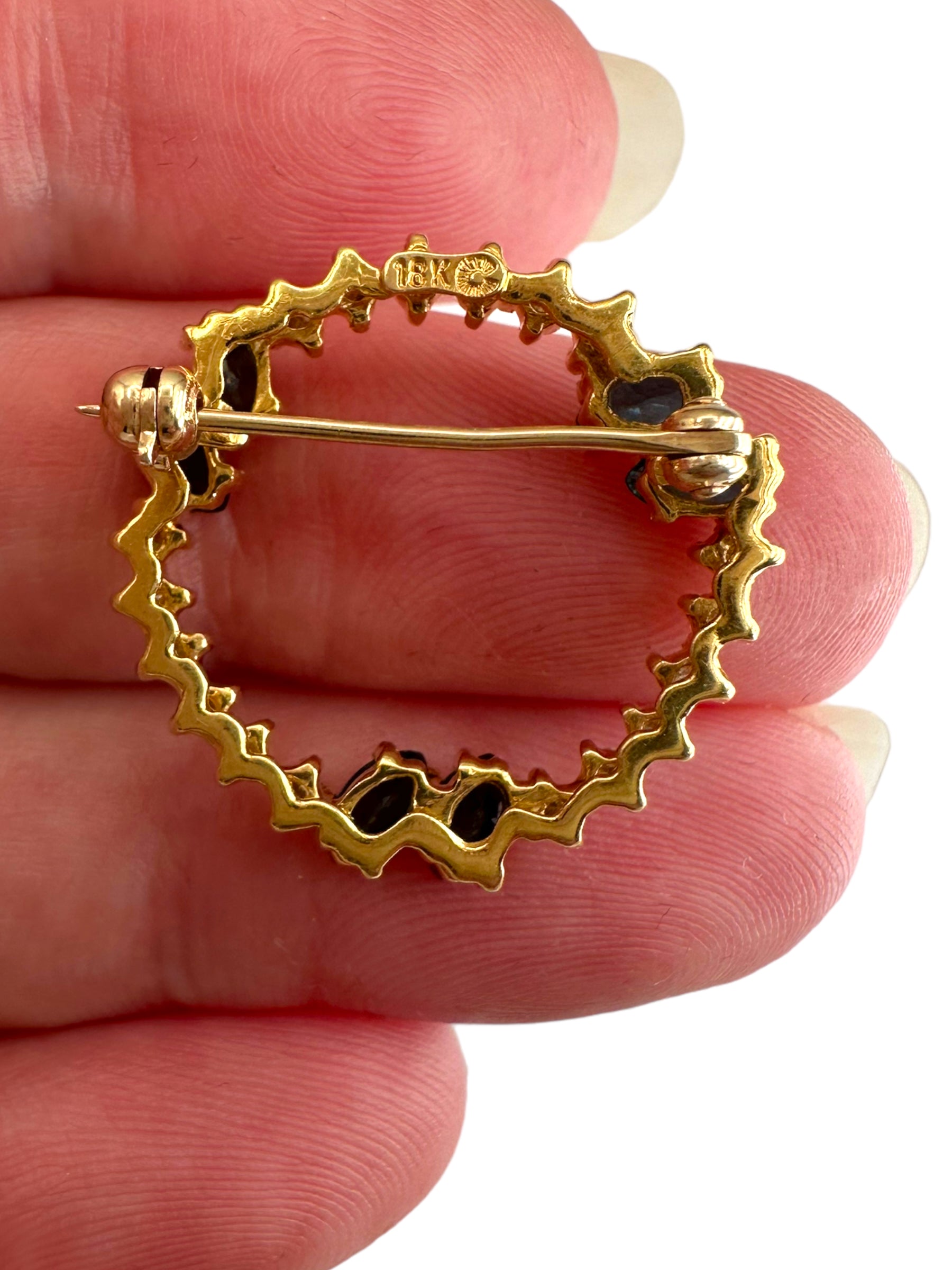 18k Diamond Sapphire Circle Brooch