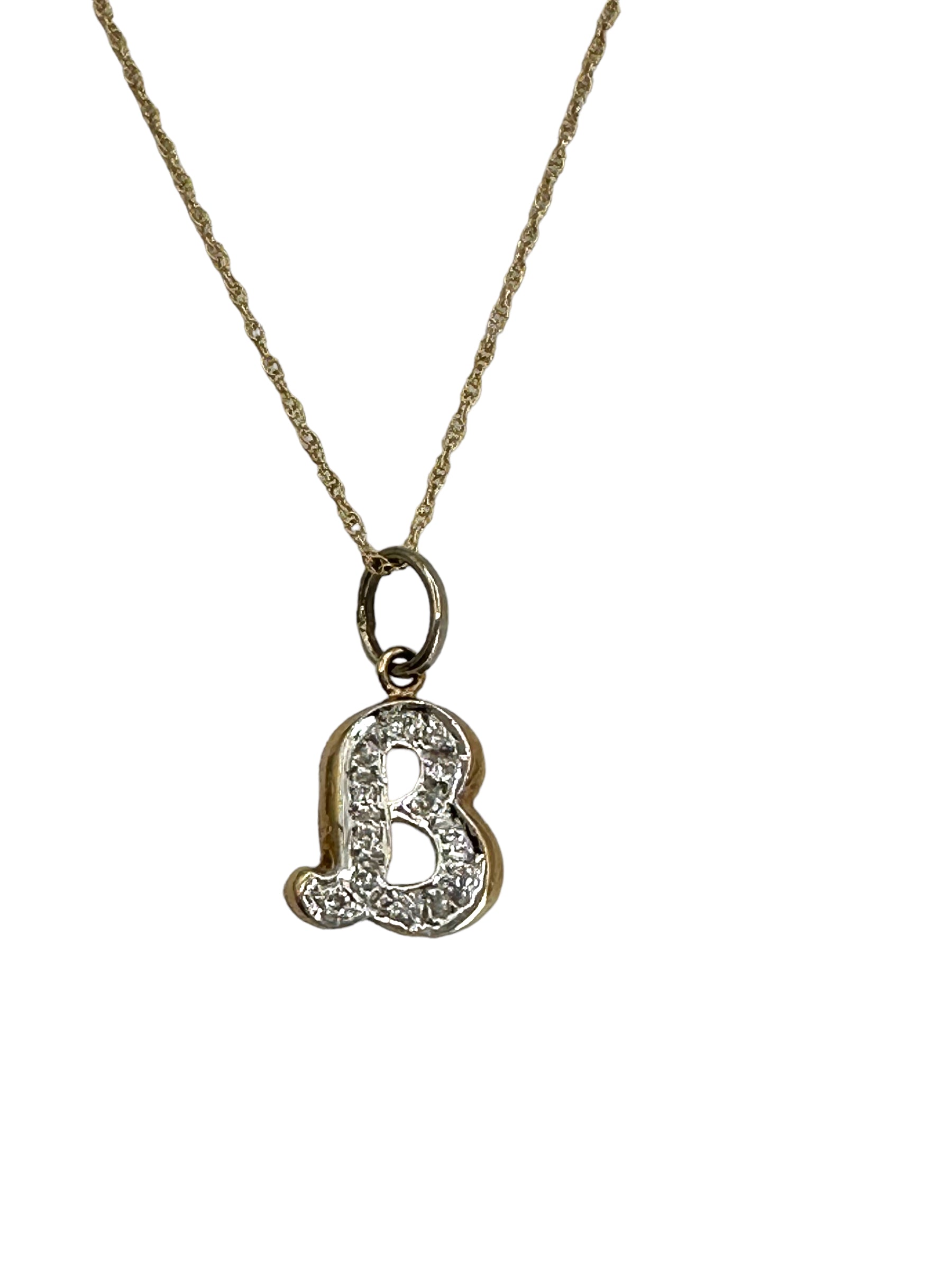 14k “B” Diamond Initial Pendant Necklace