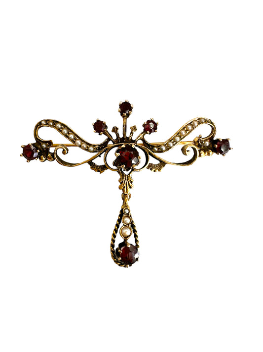14k Garnet Pearl Brooch/ Pendant