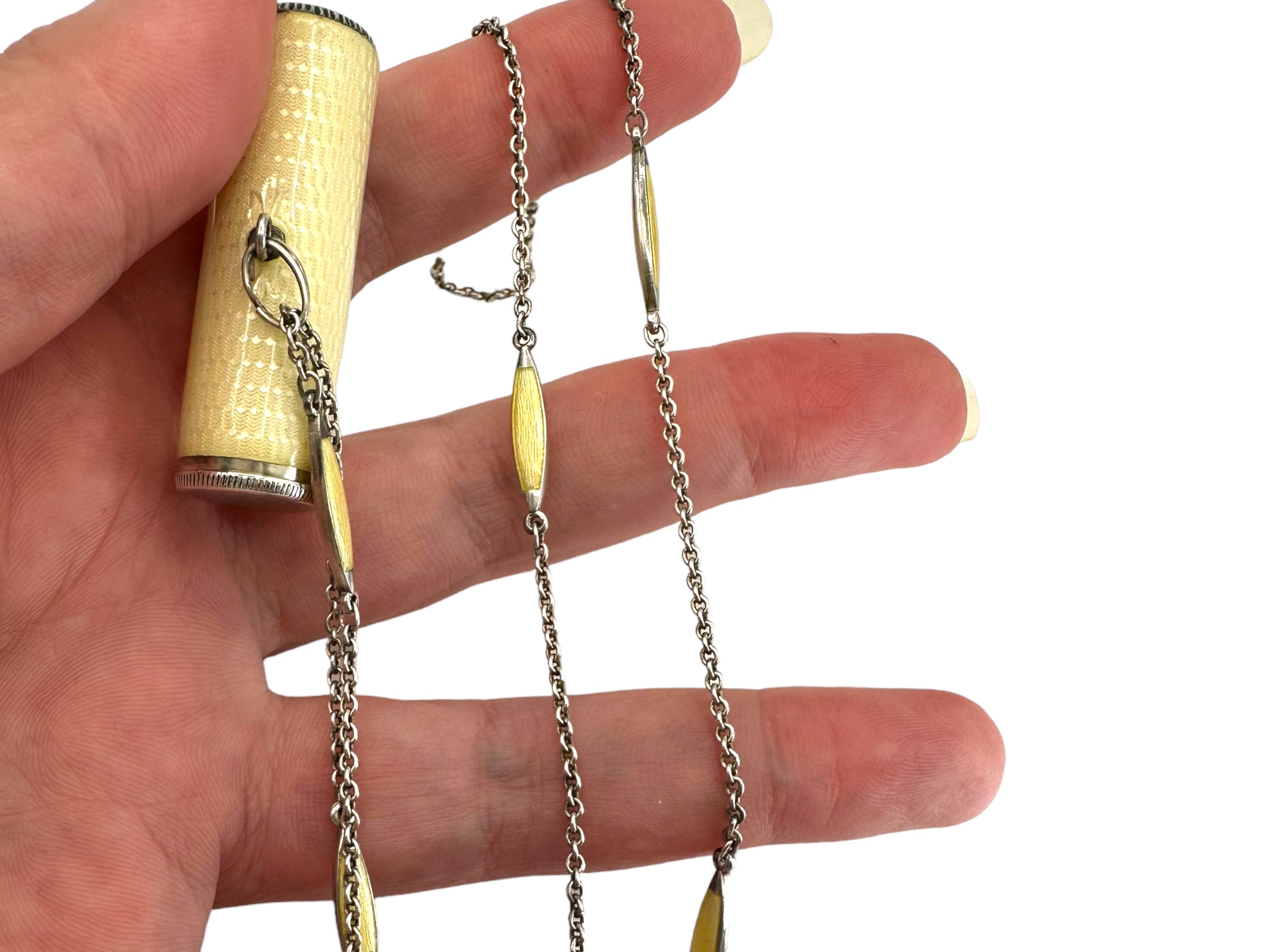 Silver Enamel Lipstick Necklace