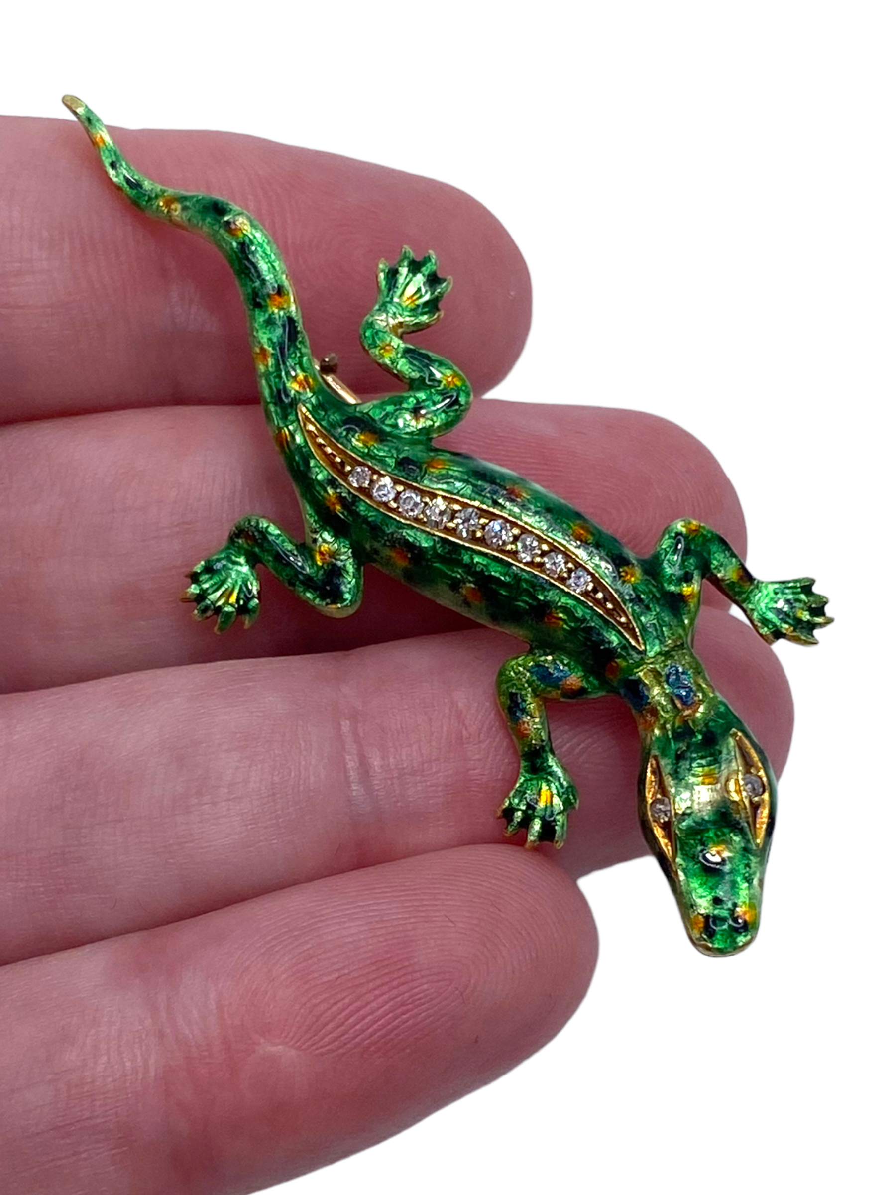 14k Enamel Diamond Alligator Pin