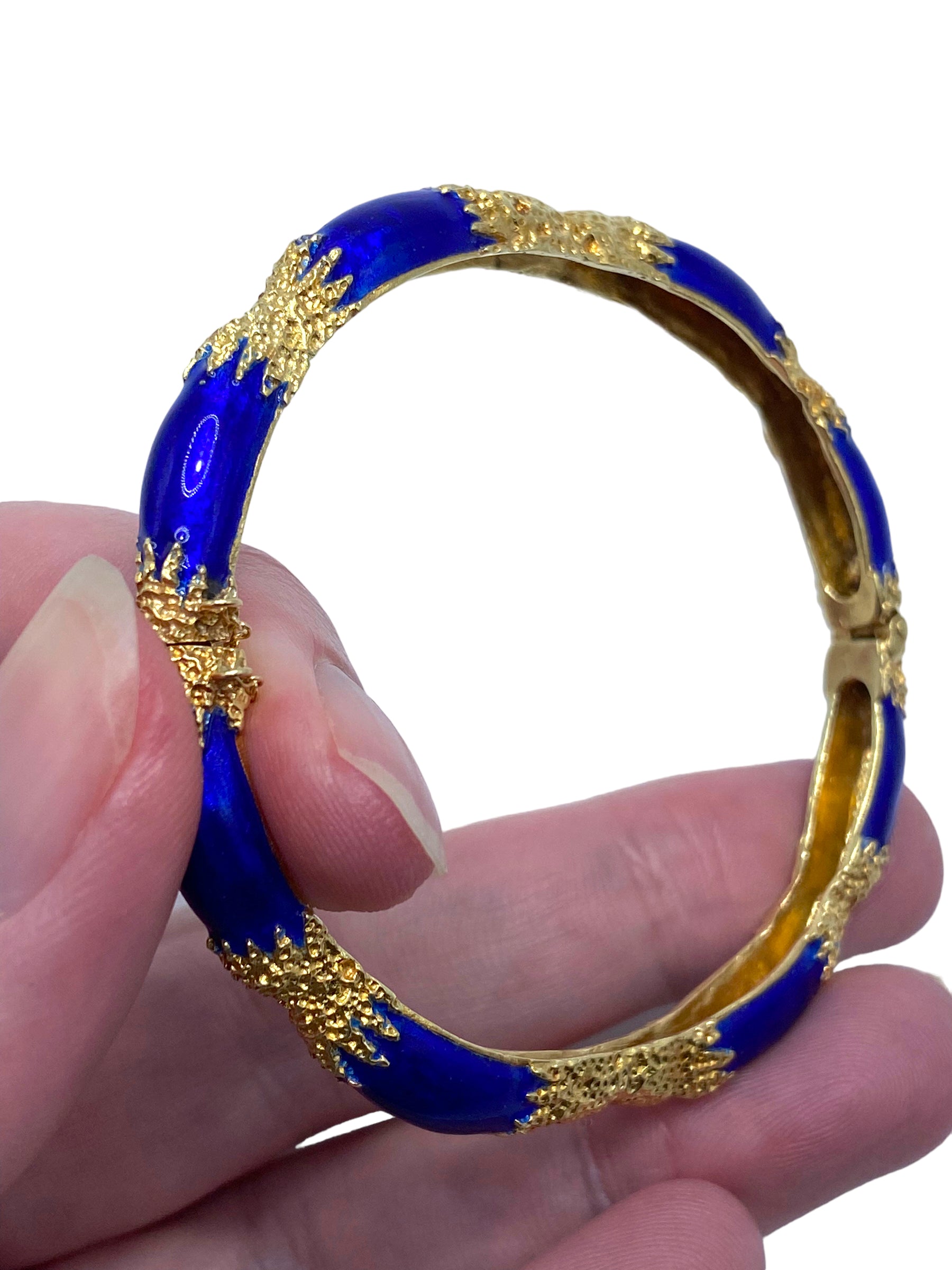 14k Blue Enamel Bangle Bracelet