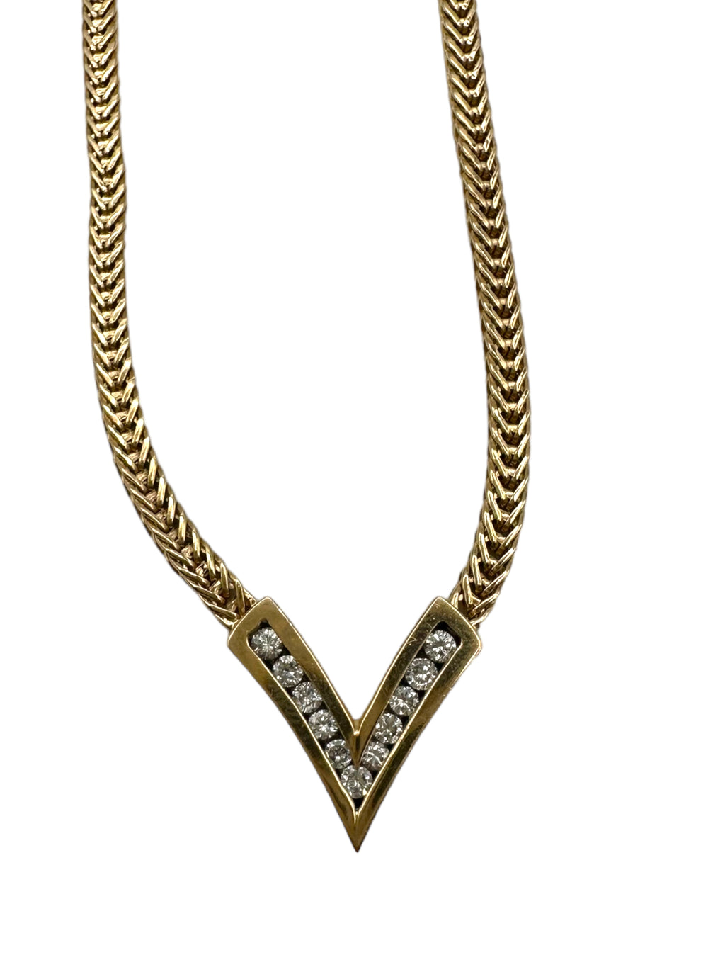 14k Diamond “V” Necklace