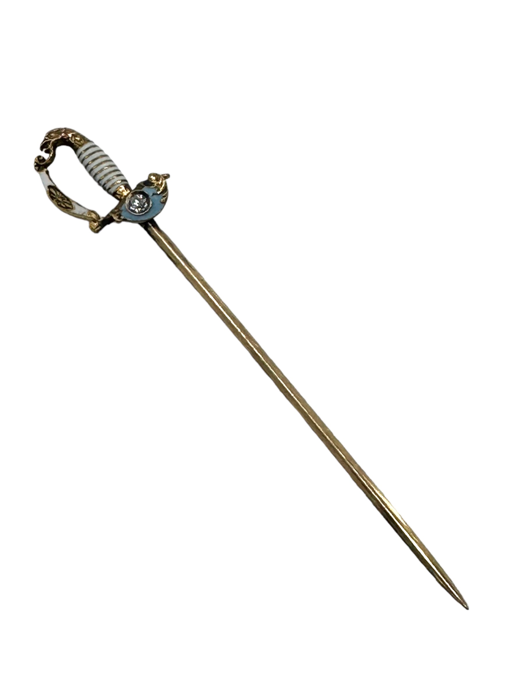 14k Eagle Pommel Enamel Diamond Victorian Sword Pin