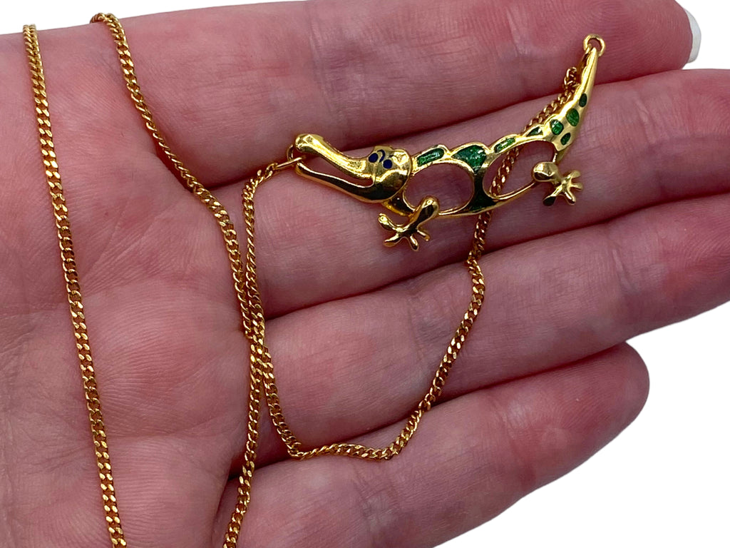 18k Enamel Alligator Necklace