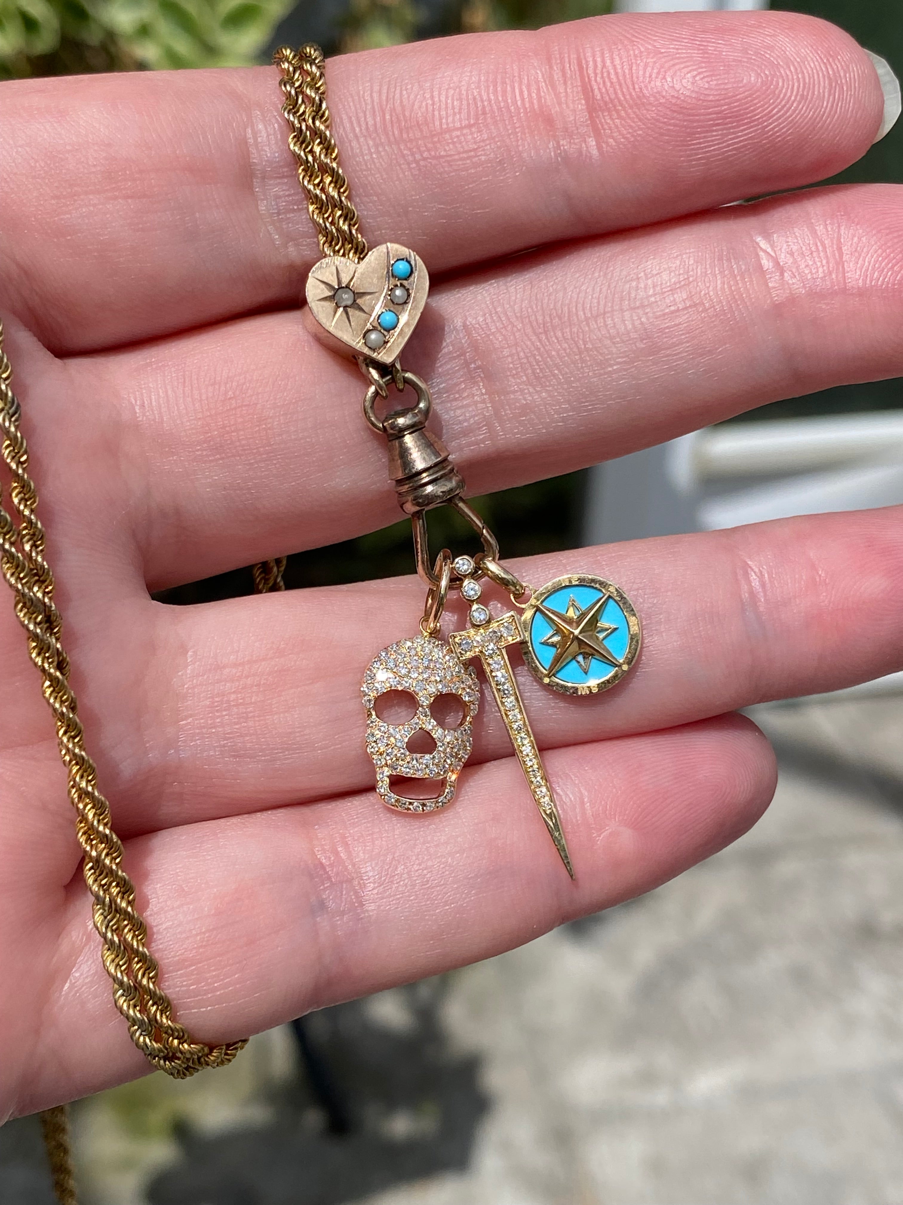 14k Aqua Enamel Compass Charm