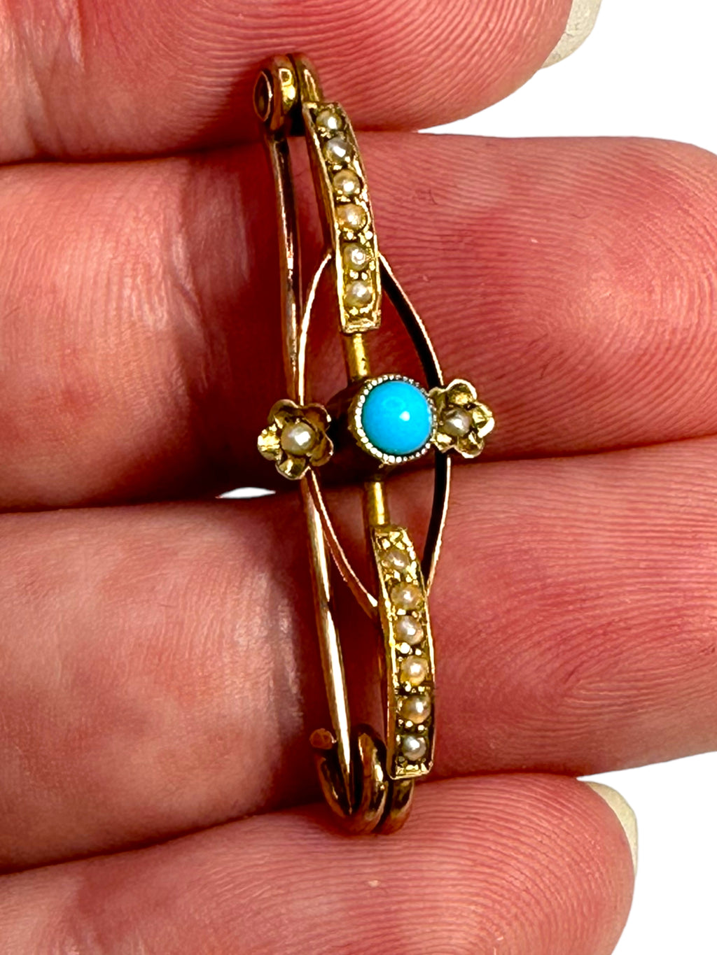 9k Victorian Turquoise Pearl Pin