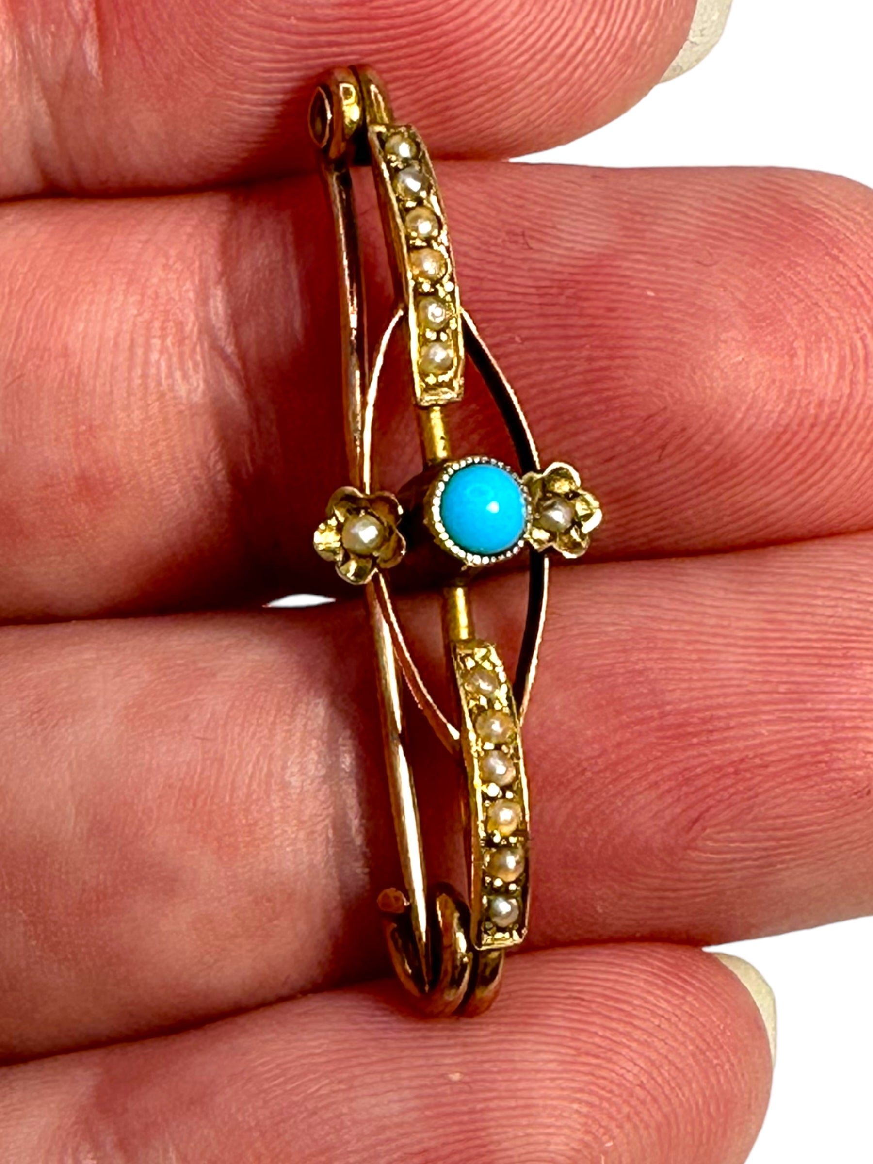 9k Victorian Turquoise Pearl Pin