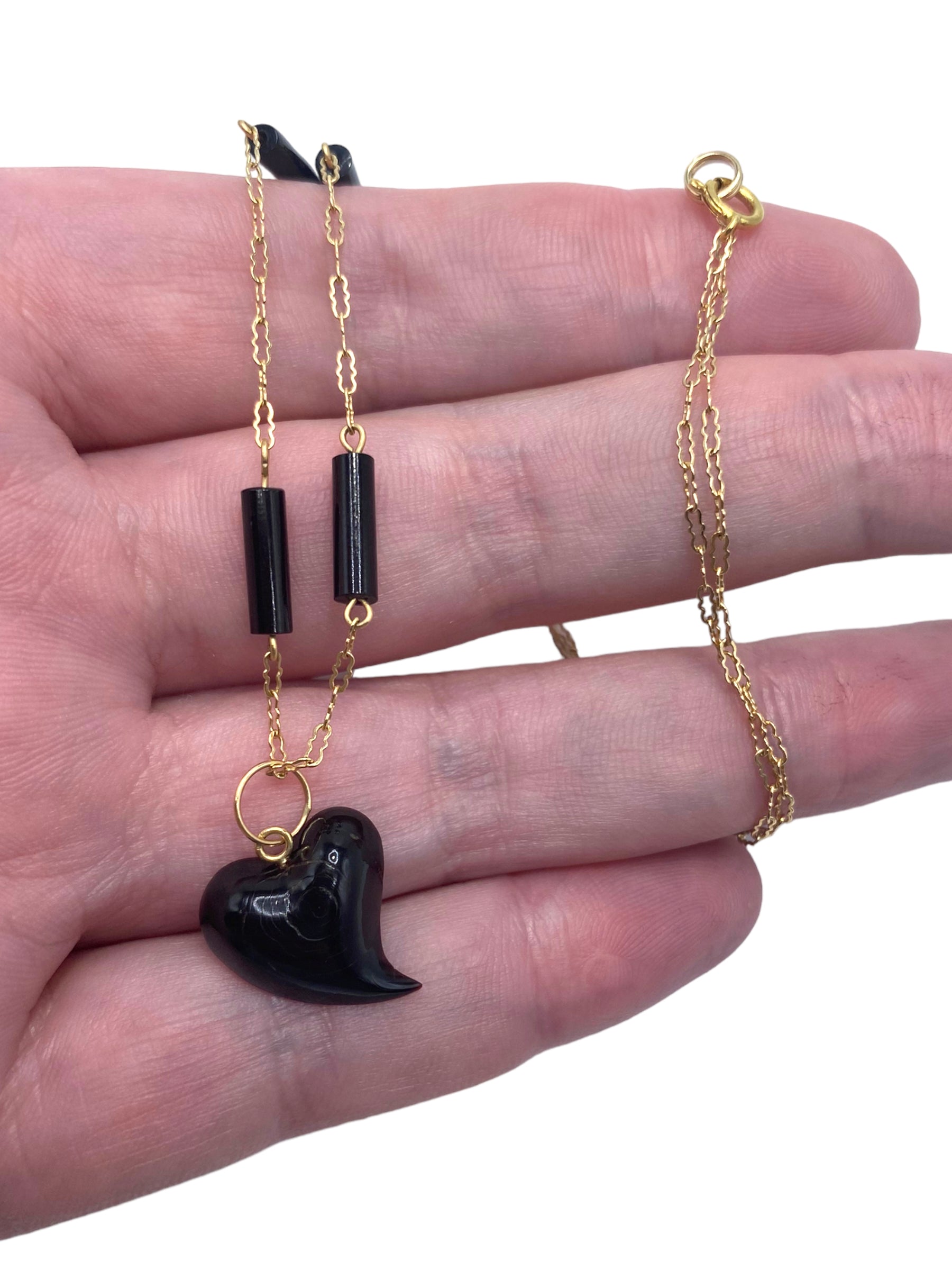 14k Black Coral Heart Necklace