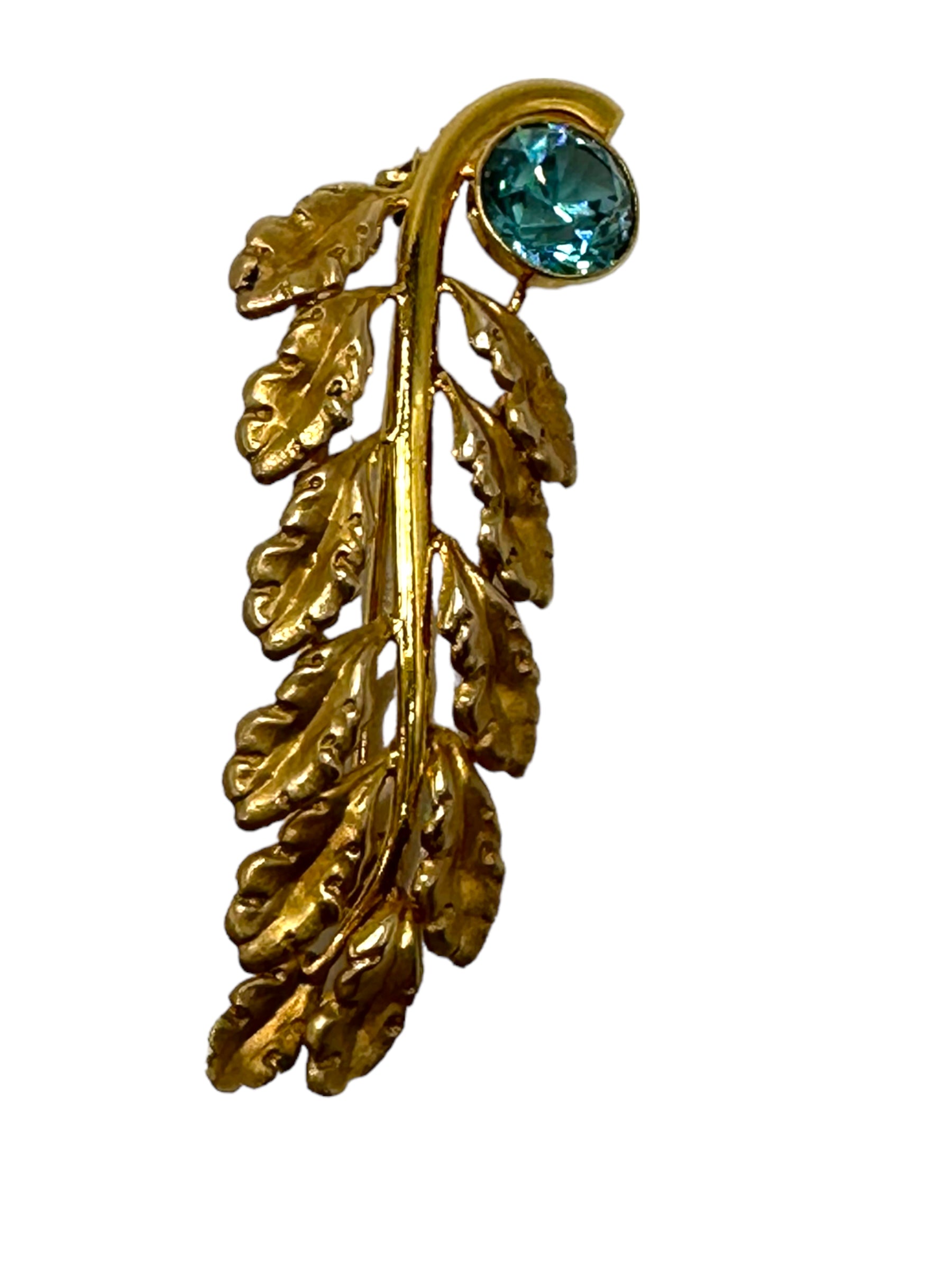 14k Leaf Zircon Brooch