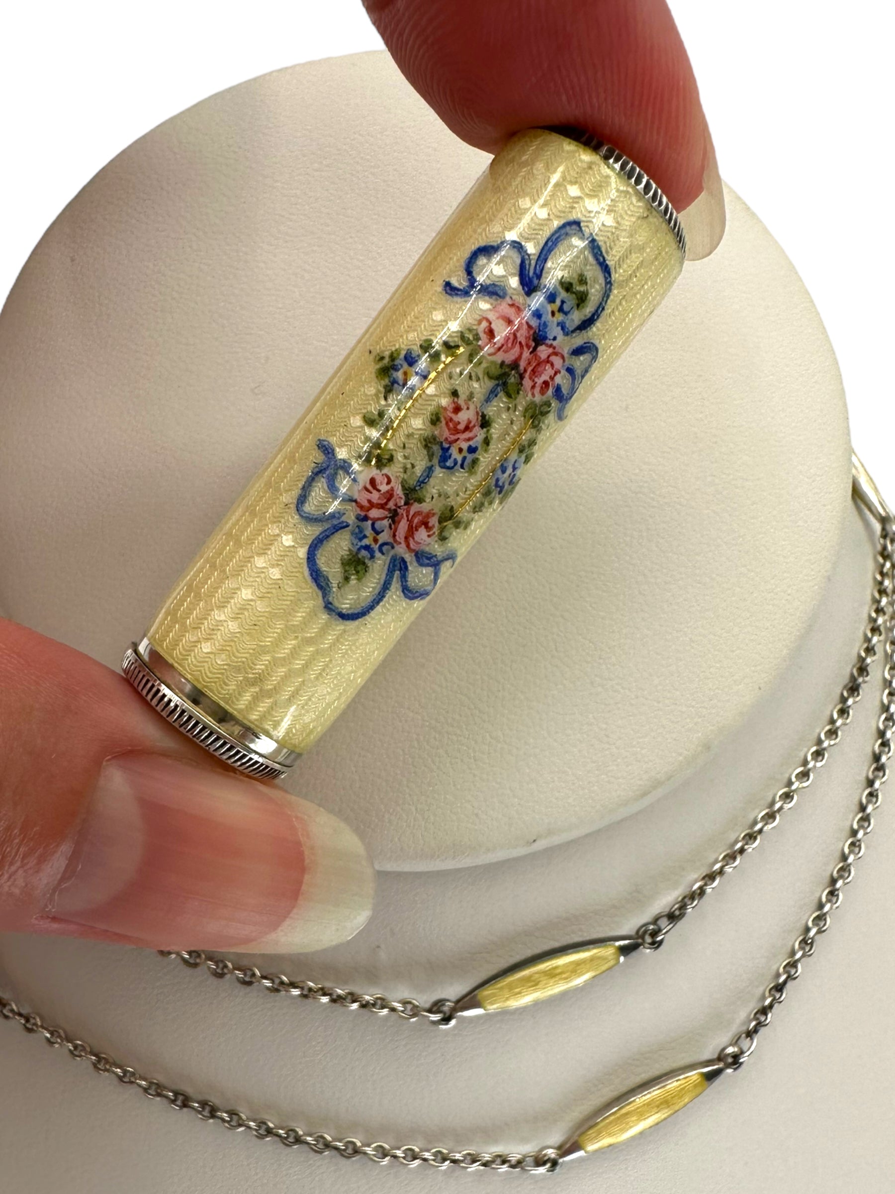 Silver Enamel Lipstick Necklace