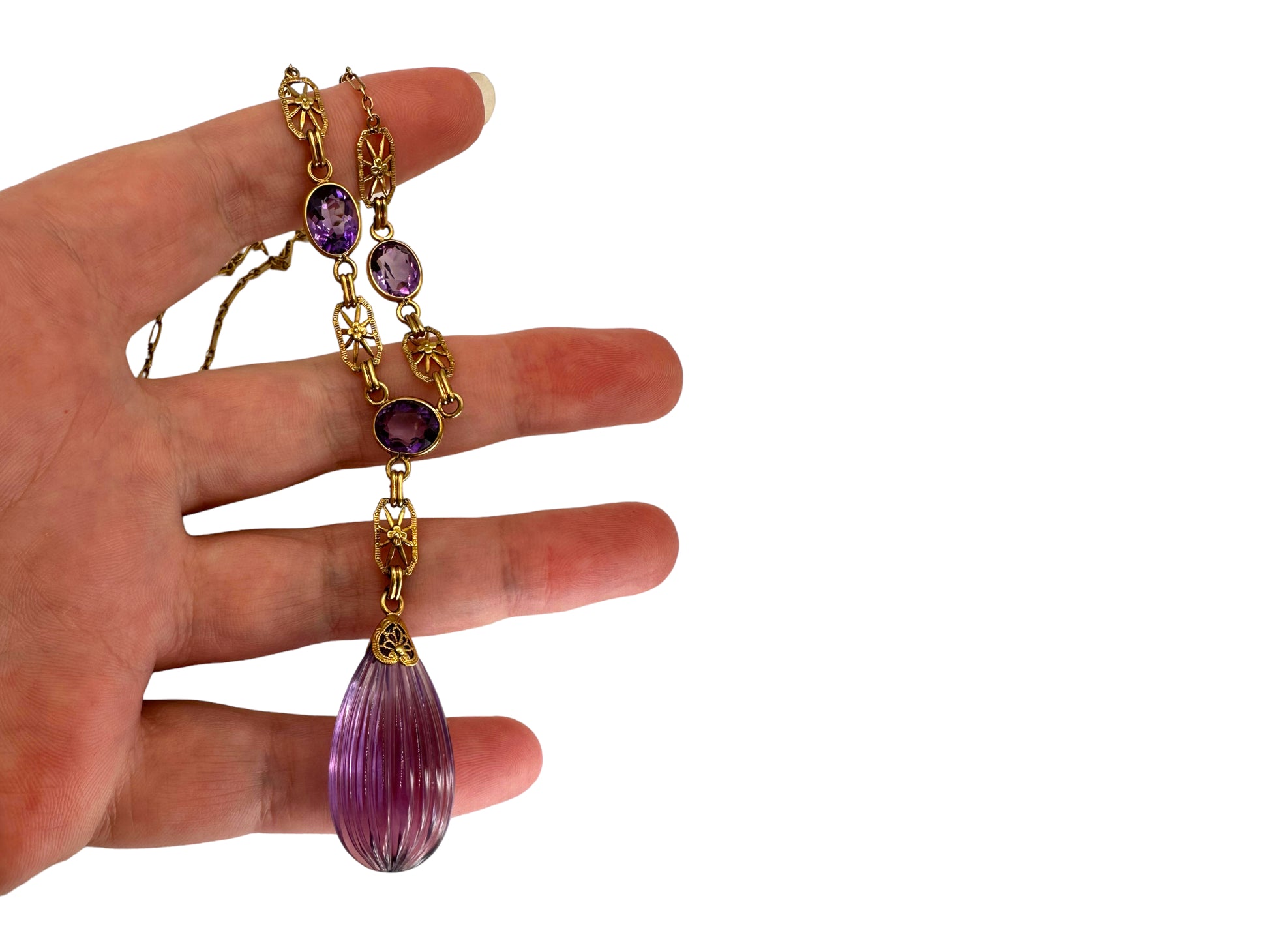 14k Amethyst Lavaliere Necklace
